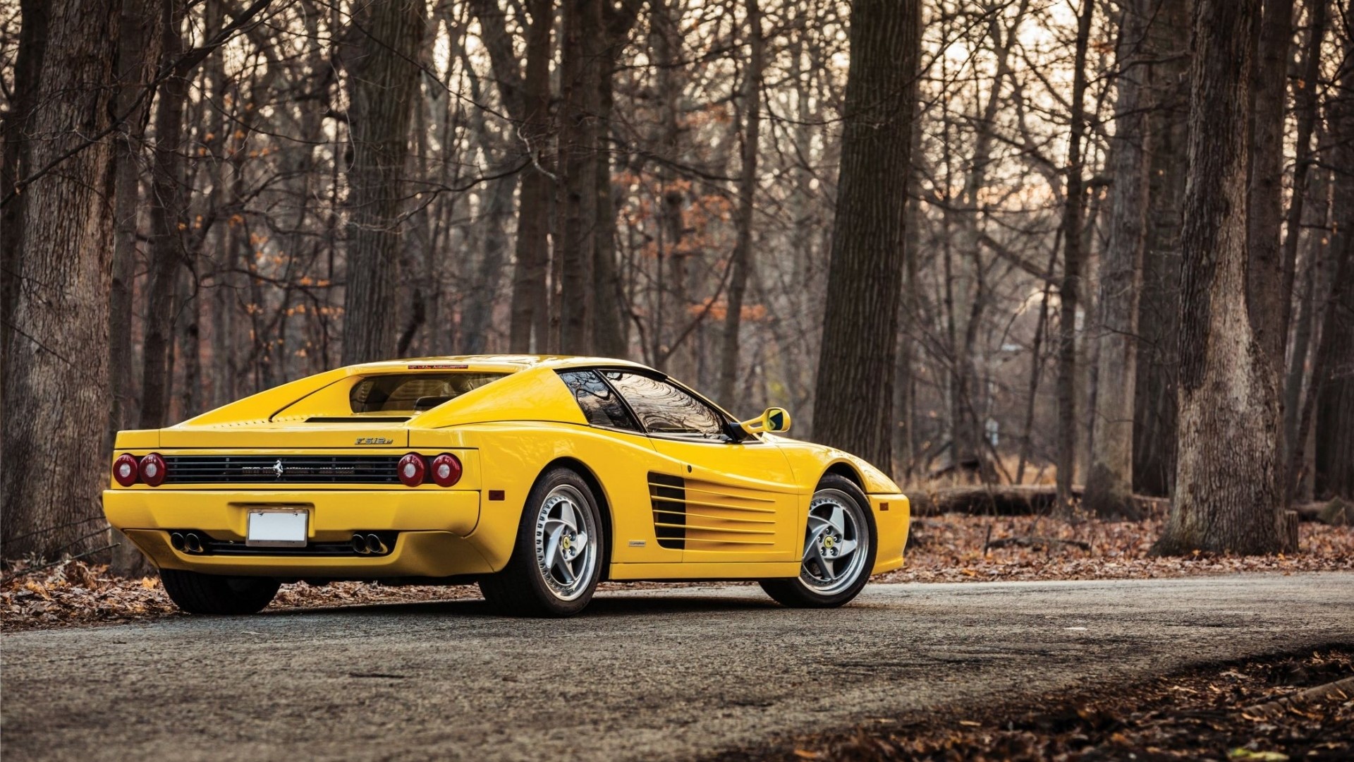 Yellow Ferrari Testarossa in a Forest HD Wallpaper