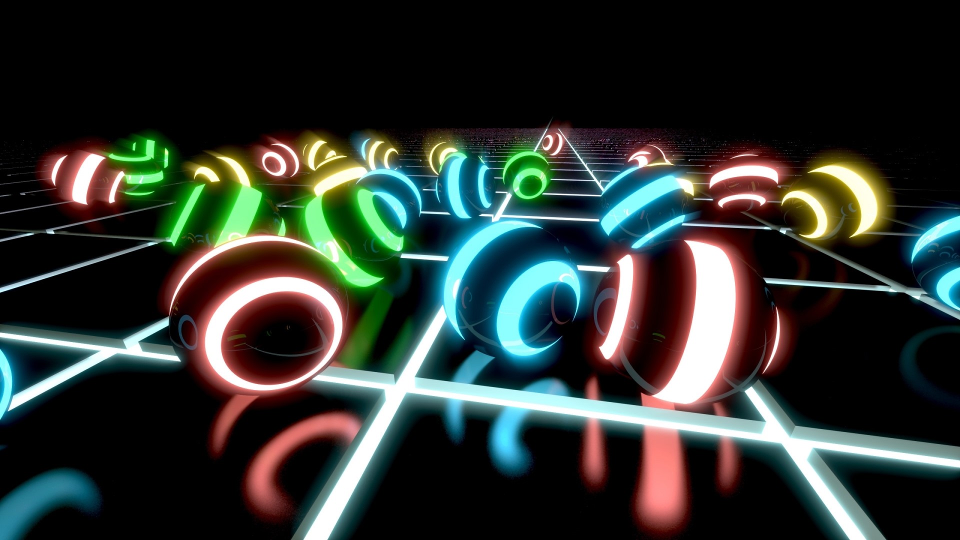 3D abstract glowing spheres on a grid HD Wallpaper