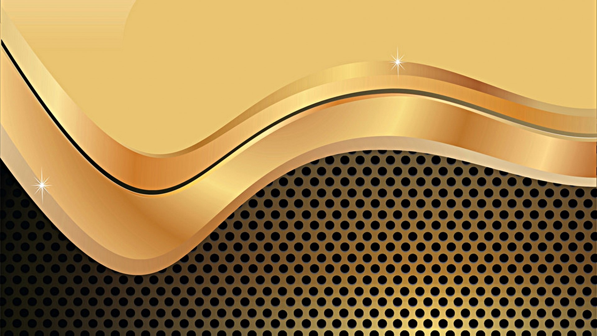 Gold waves over black perforated metal HD Wallpaper