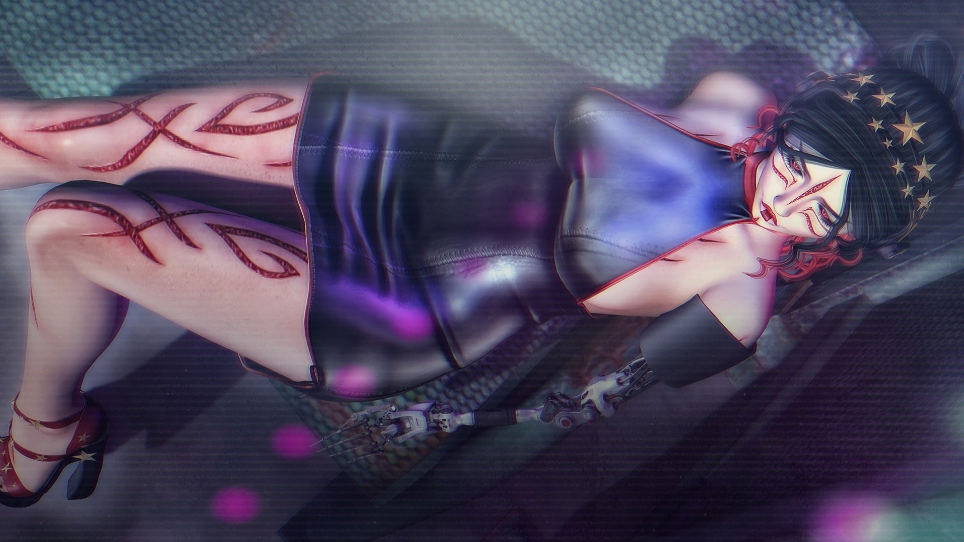 Fantasy girl with cybernetic arm and leg scars HD Wallpaper