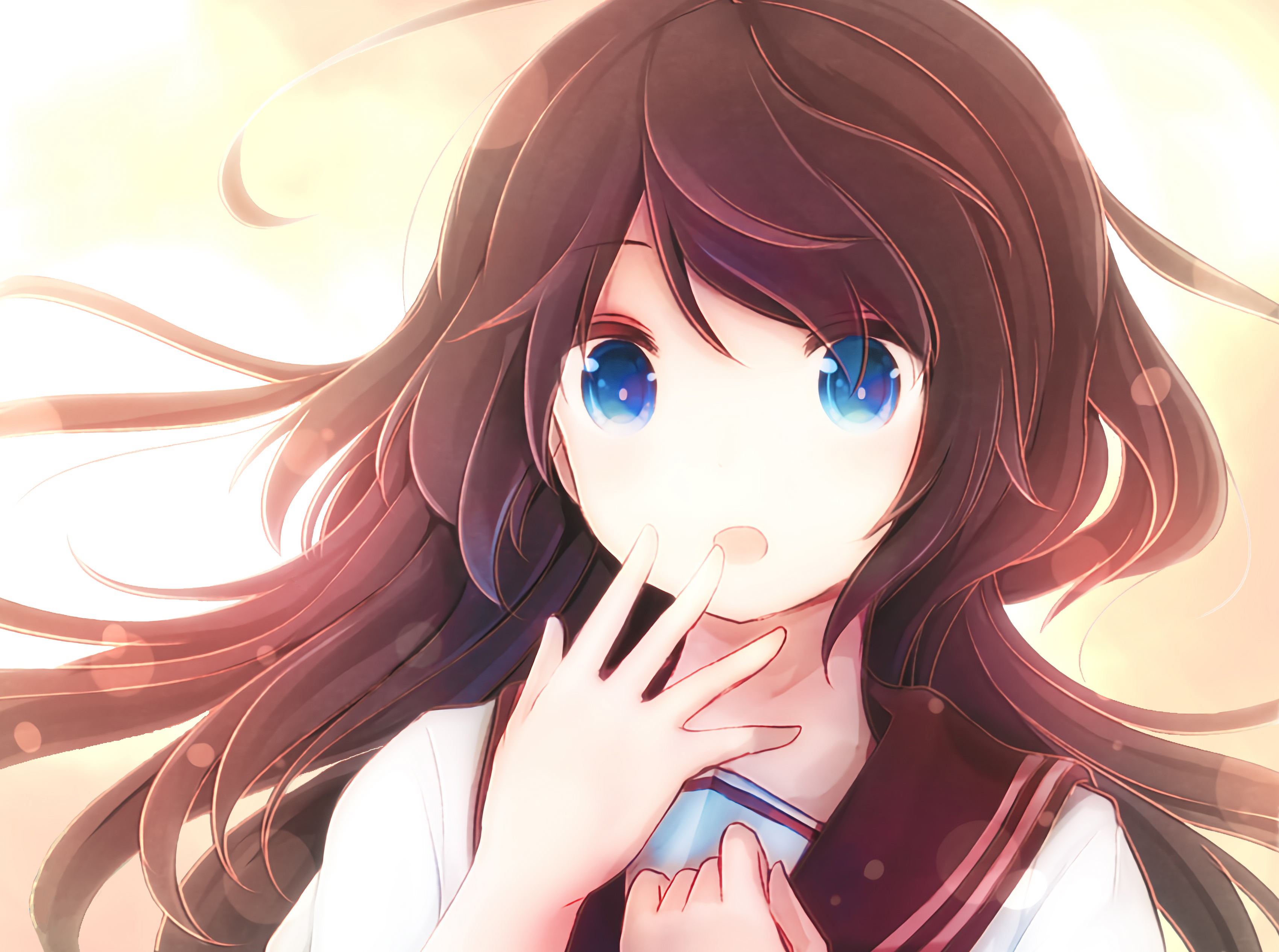 4K, Anime girl, Blue eyes HD Wallpaper