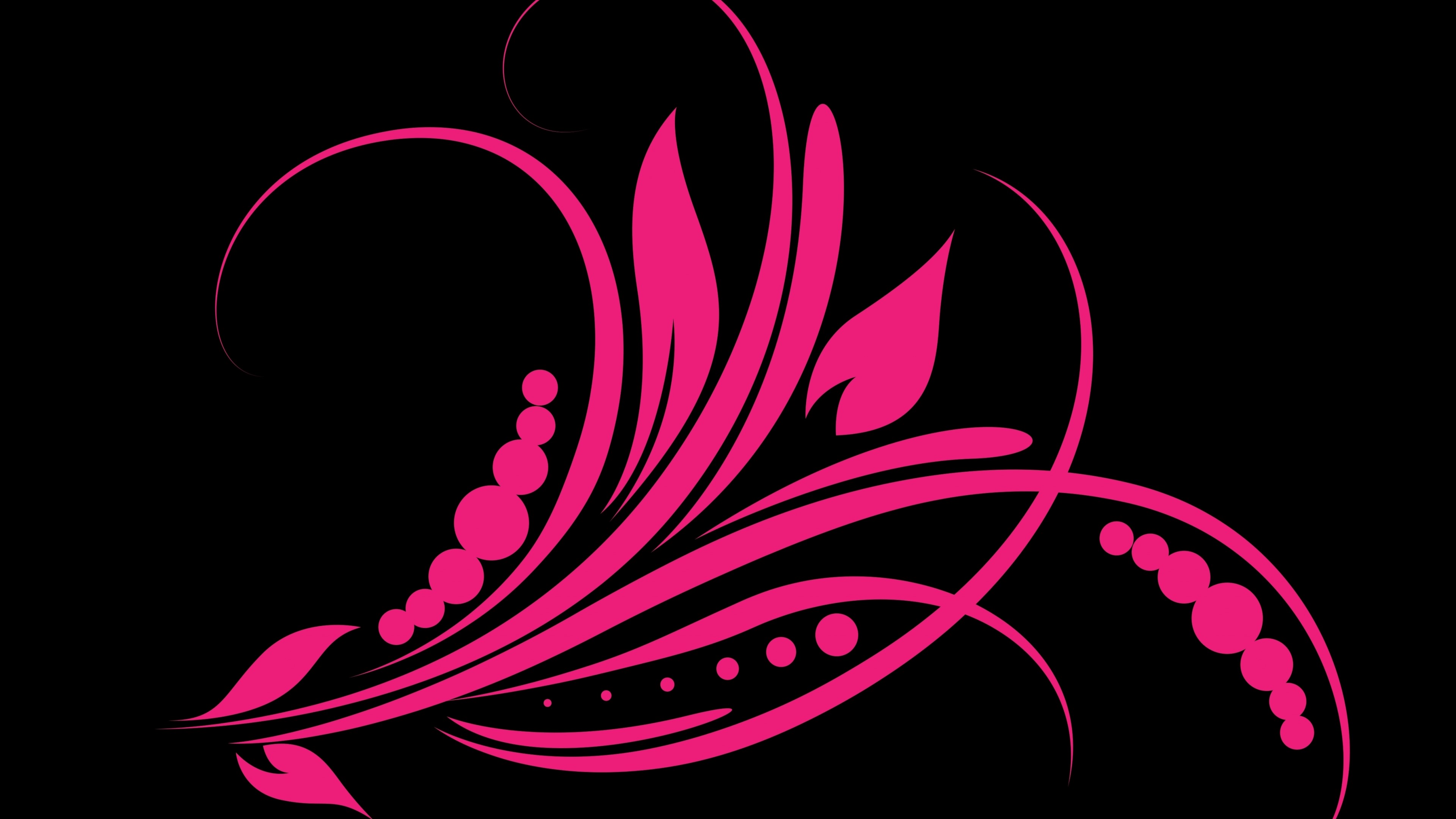 Pink floral pattern on black background HD Wallpaper