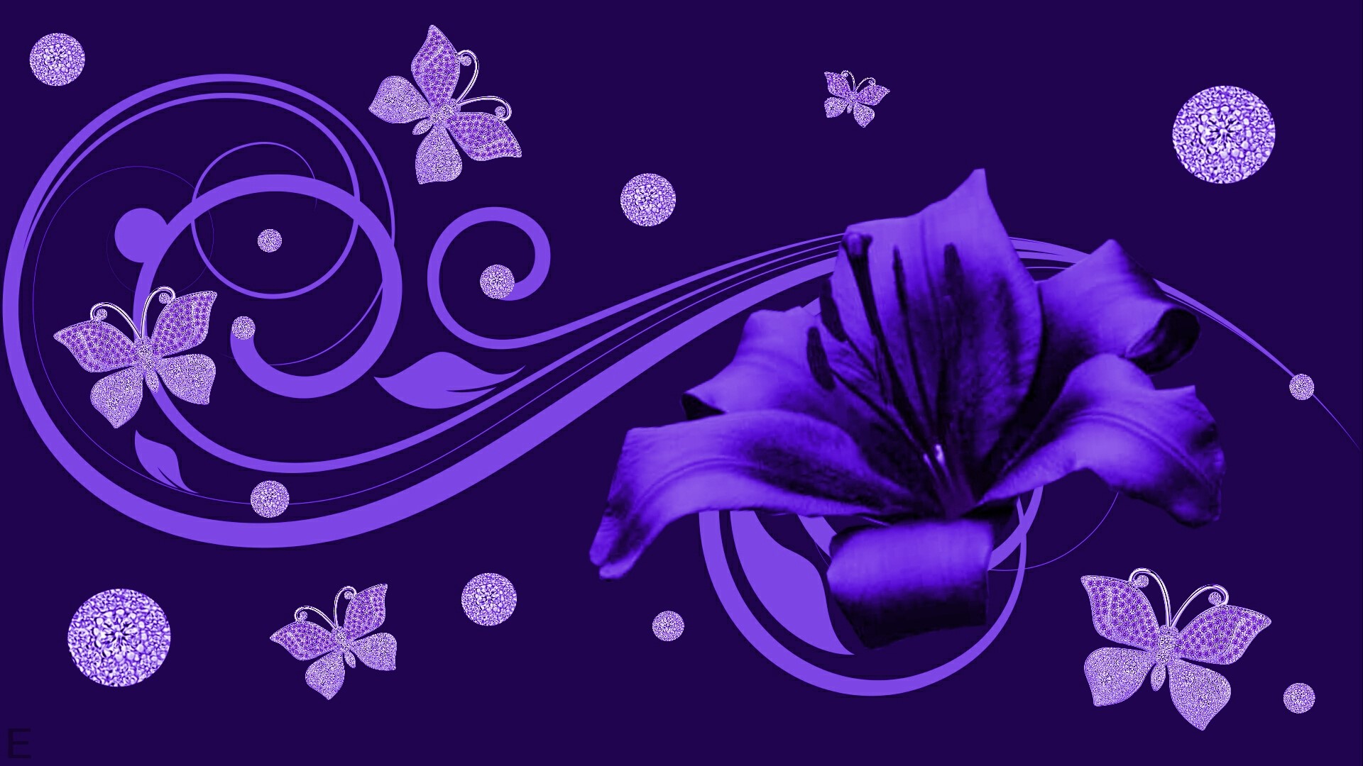 Purple floral design with butterflies and circles HD Wallpaper