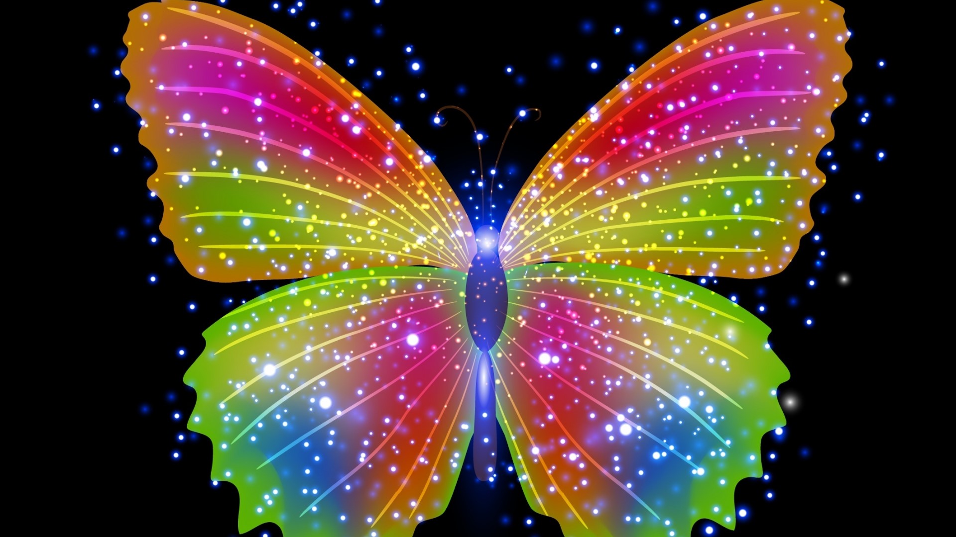 Rainbow butterfly with sparkling lights HD Wallpaper