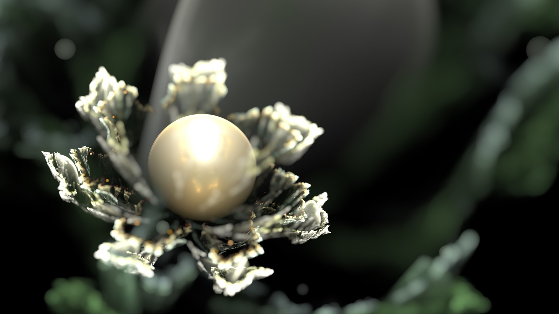 3D abstract pearl on a fractal flower HD Wallpaper