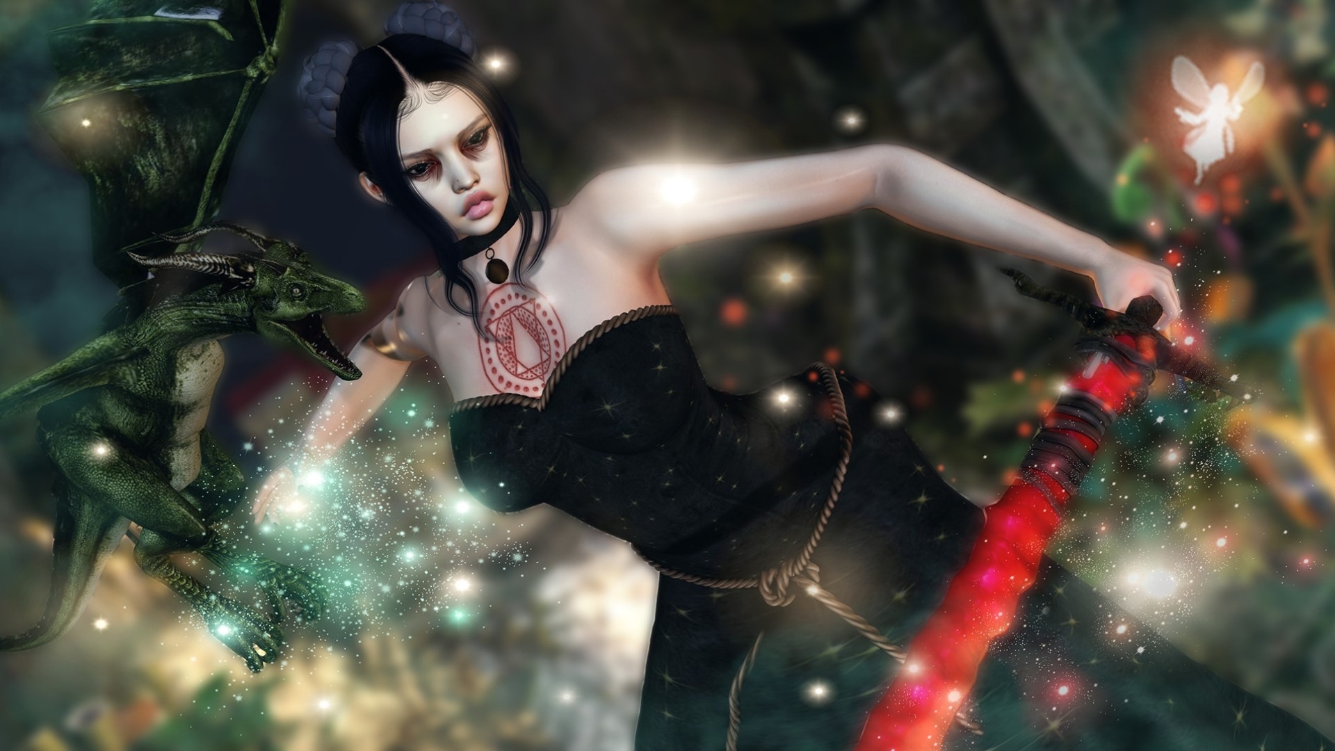 Fantasy girl with dragon and sword HD Wallpaper