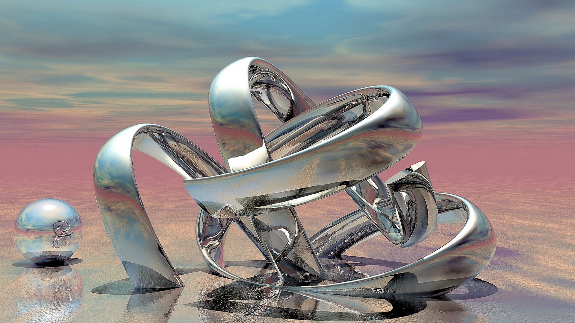 3D abstract sculpture and sphere HD Wallpaper