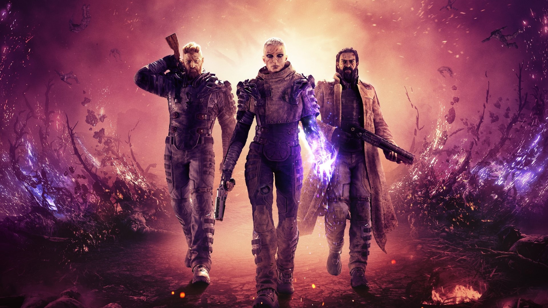 Three characters from Outriders in a desolate landscape HD Wallpaper