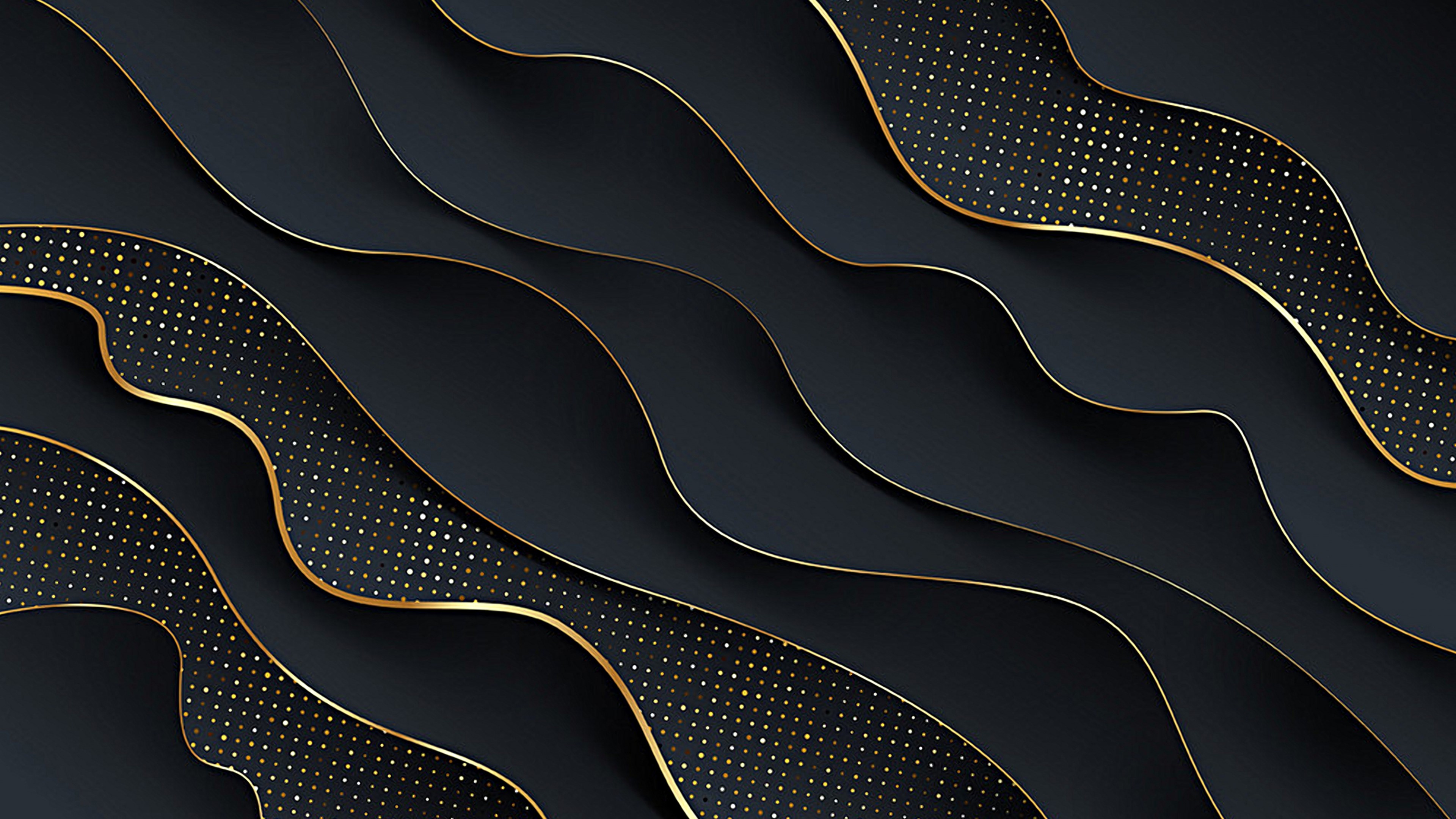 4K Abstract Dark Waves with Gold Accents HD Wallpaper