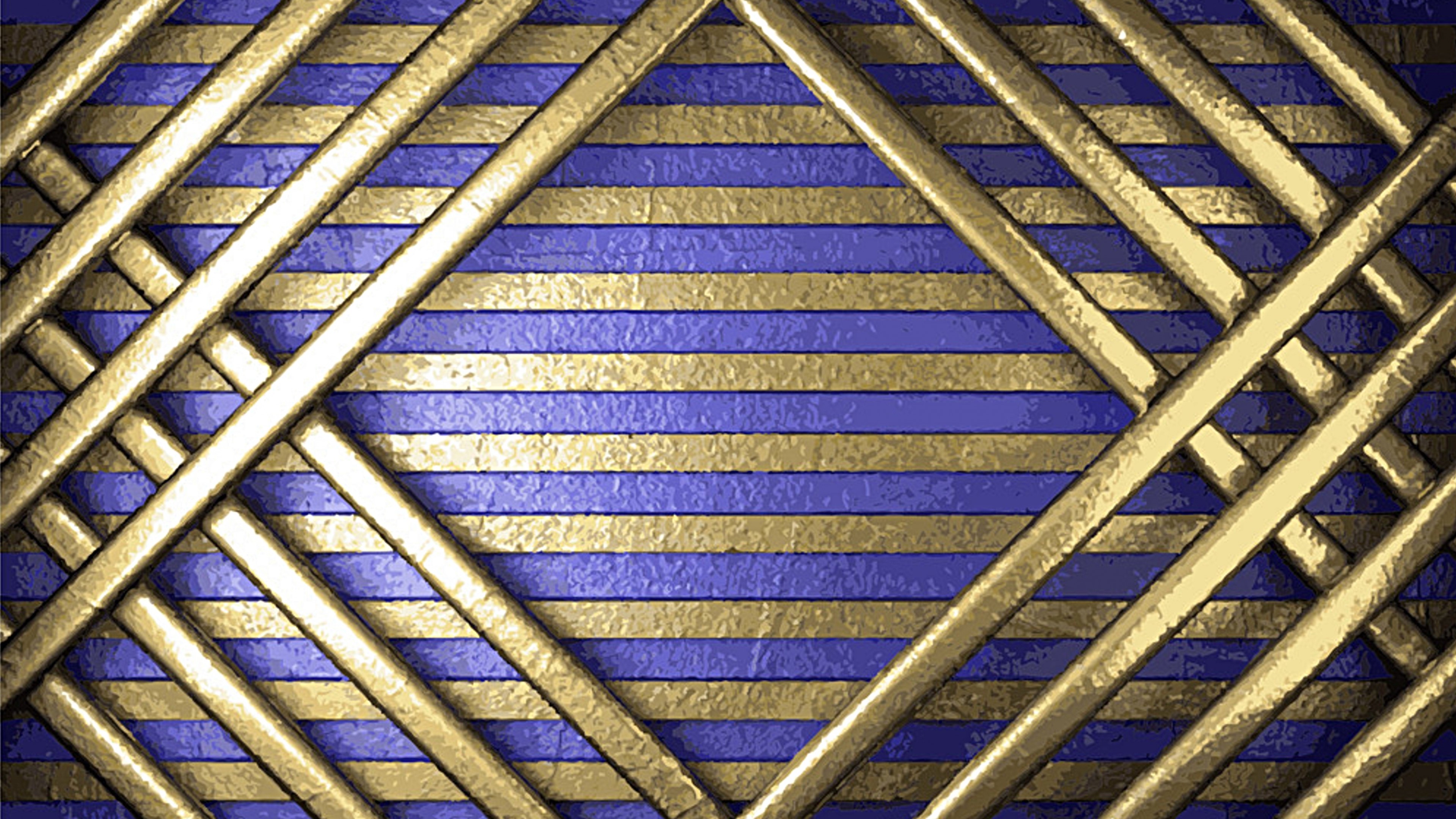 4K Metal Texture with Blue and Gold Stripes HD Wallpaper