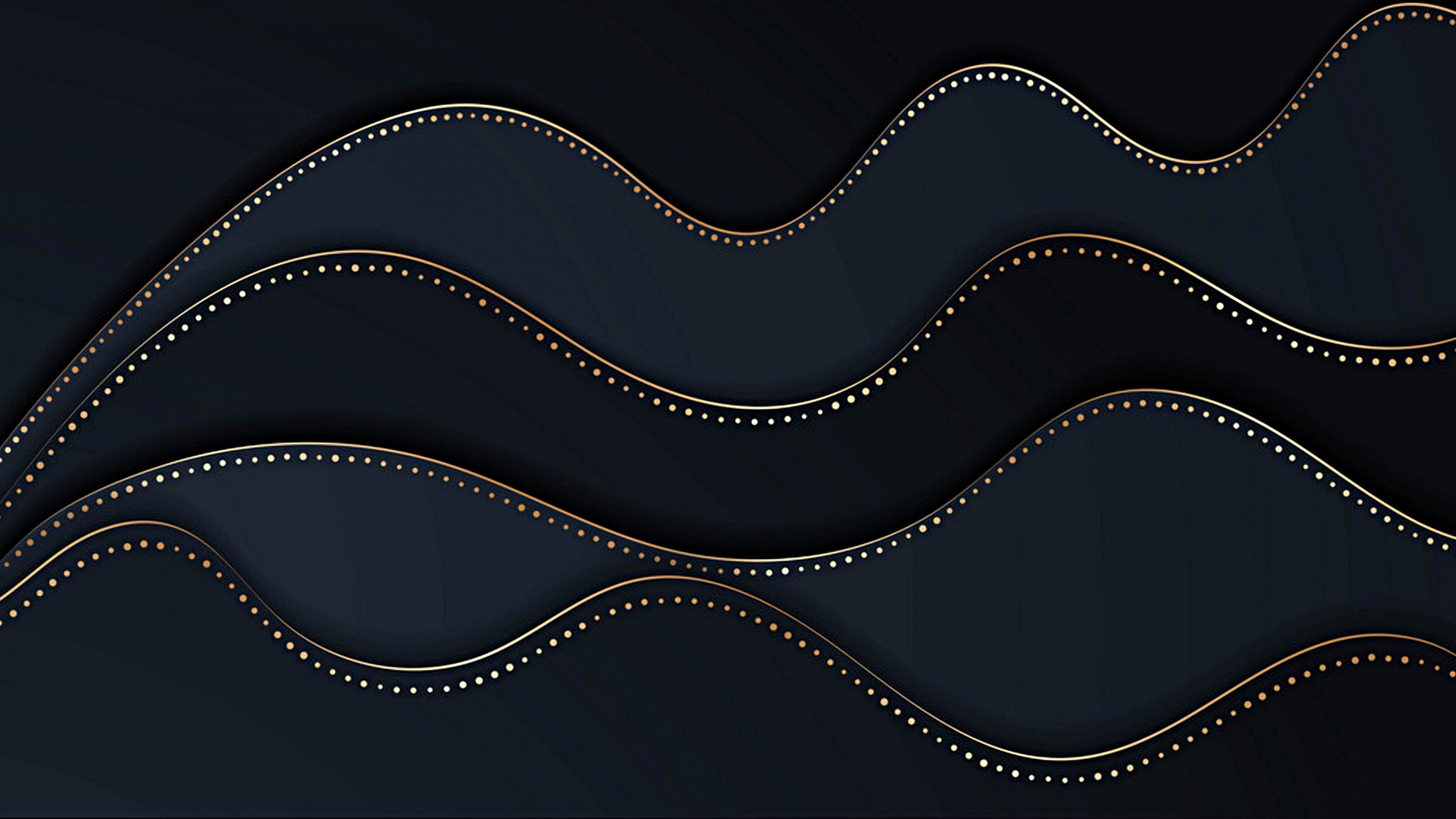 4K Abstract Dark Wavy Lines with Gold Dots HD Wallpaper