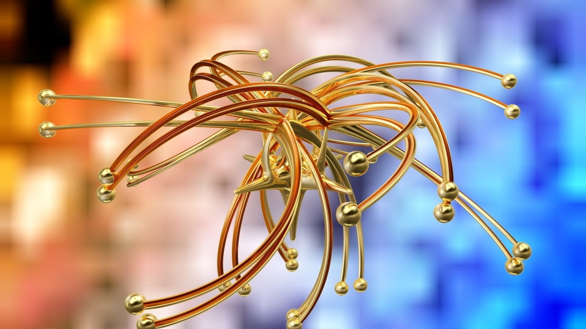 3D abstract sculpture with gold and copper elements HD Wallpaper