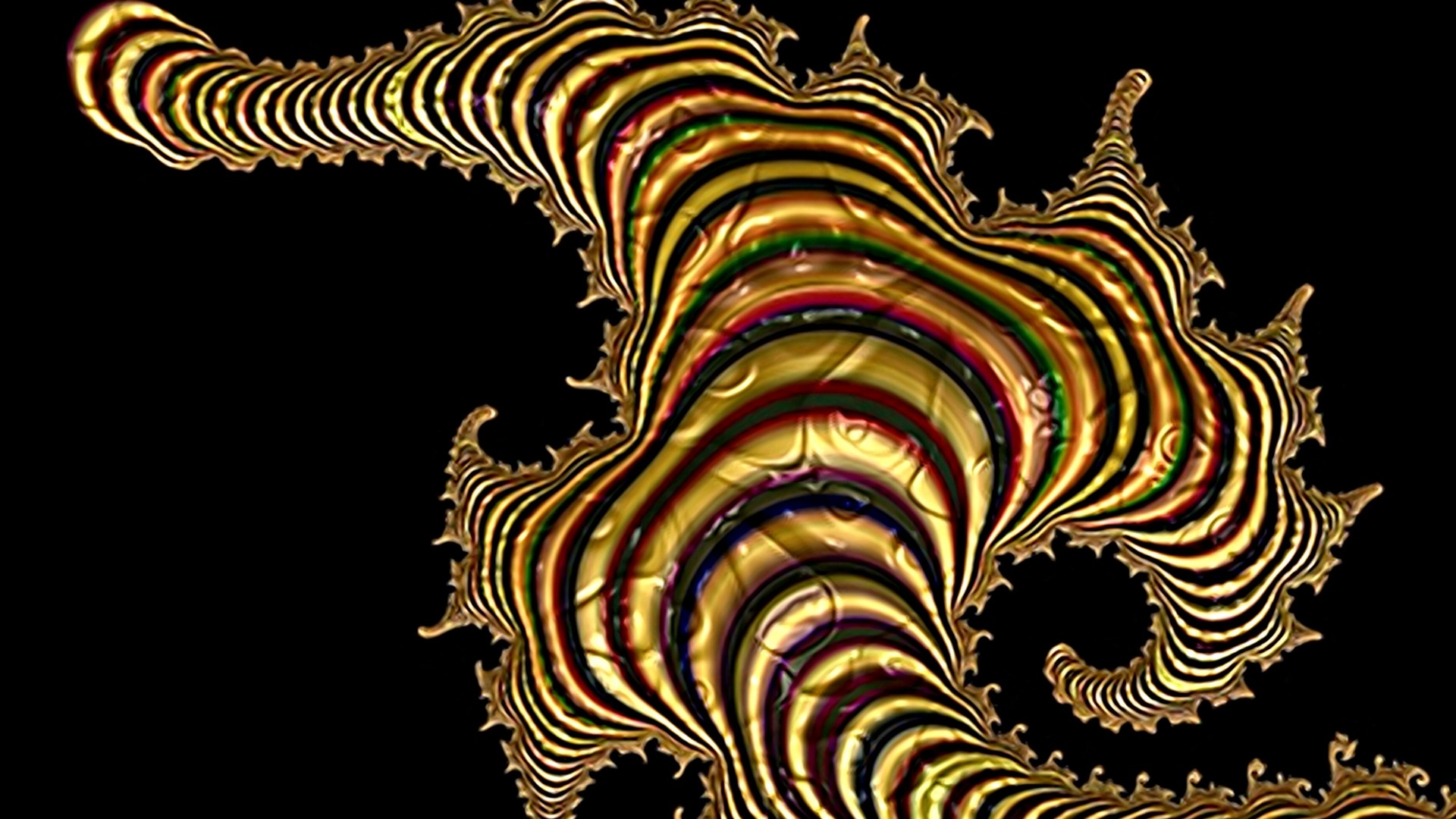 3D fractal abstraction with golden stripes HD Wallpaper