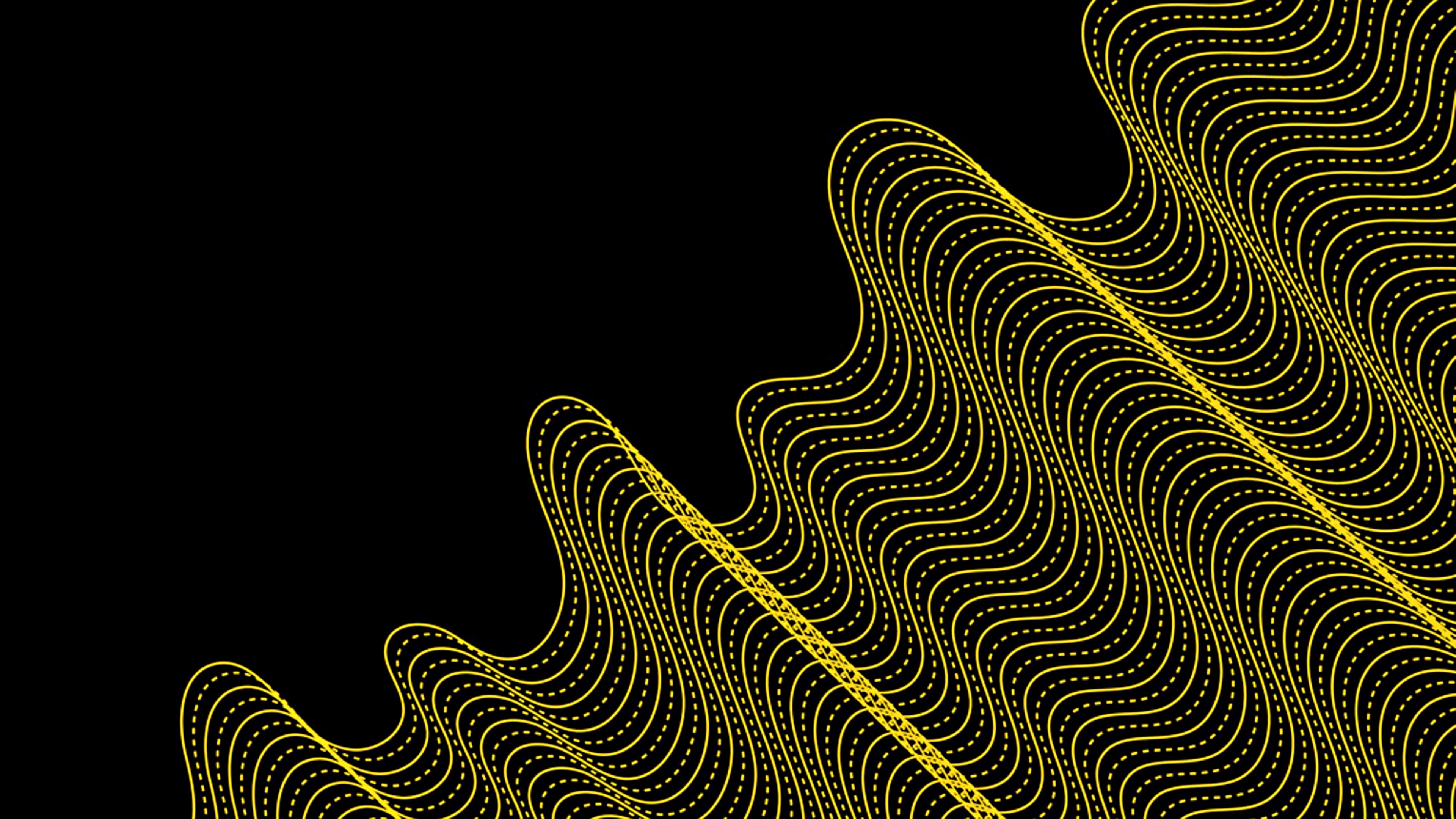4K Abstract Yellow Wavy Lines on Black HD Wallpaper