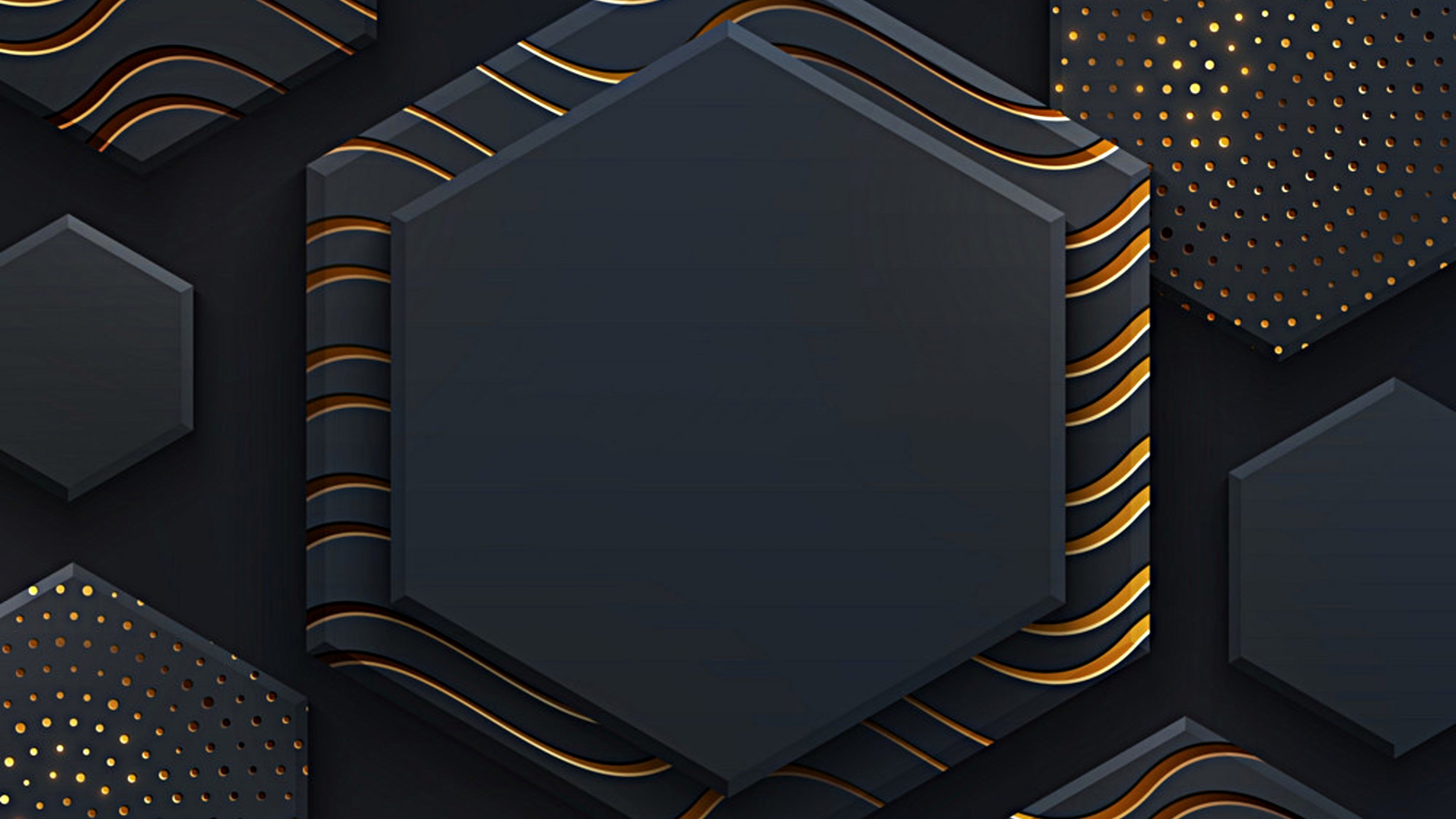 4K Abstract Hexagonal Shapes with Gold Accents HD Wallpaper