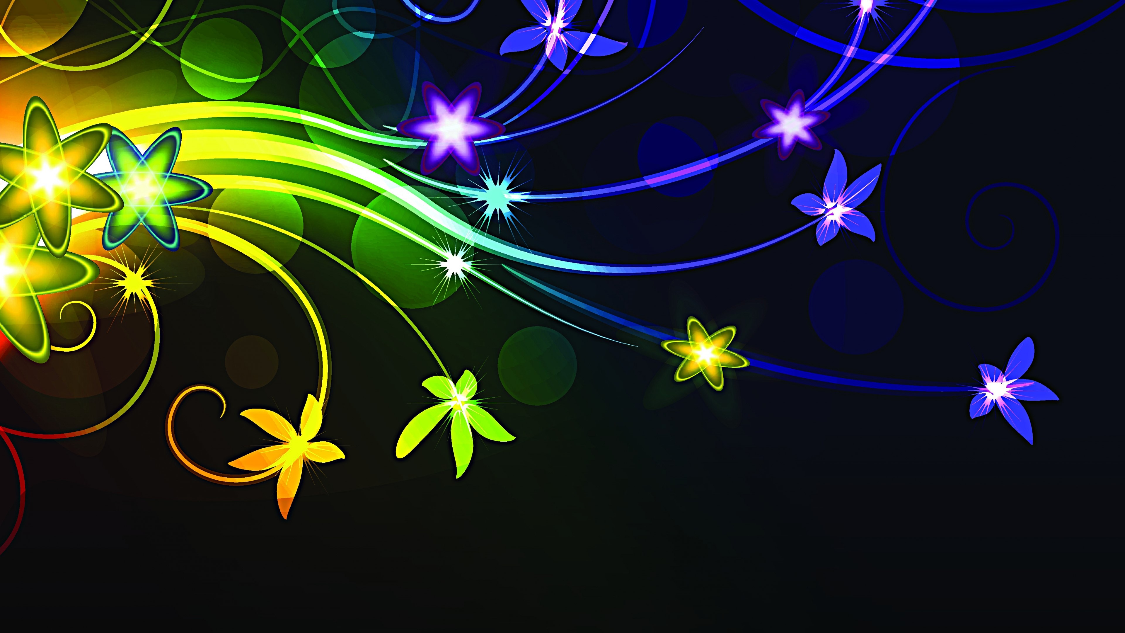 4K Neon Floral Swirls HD Wallpaper