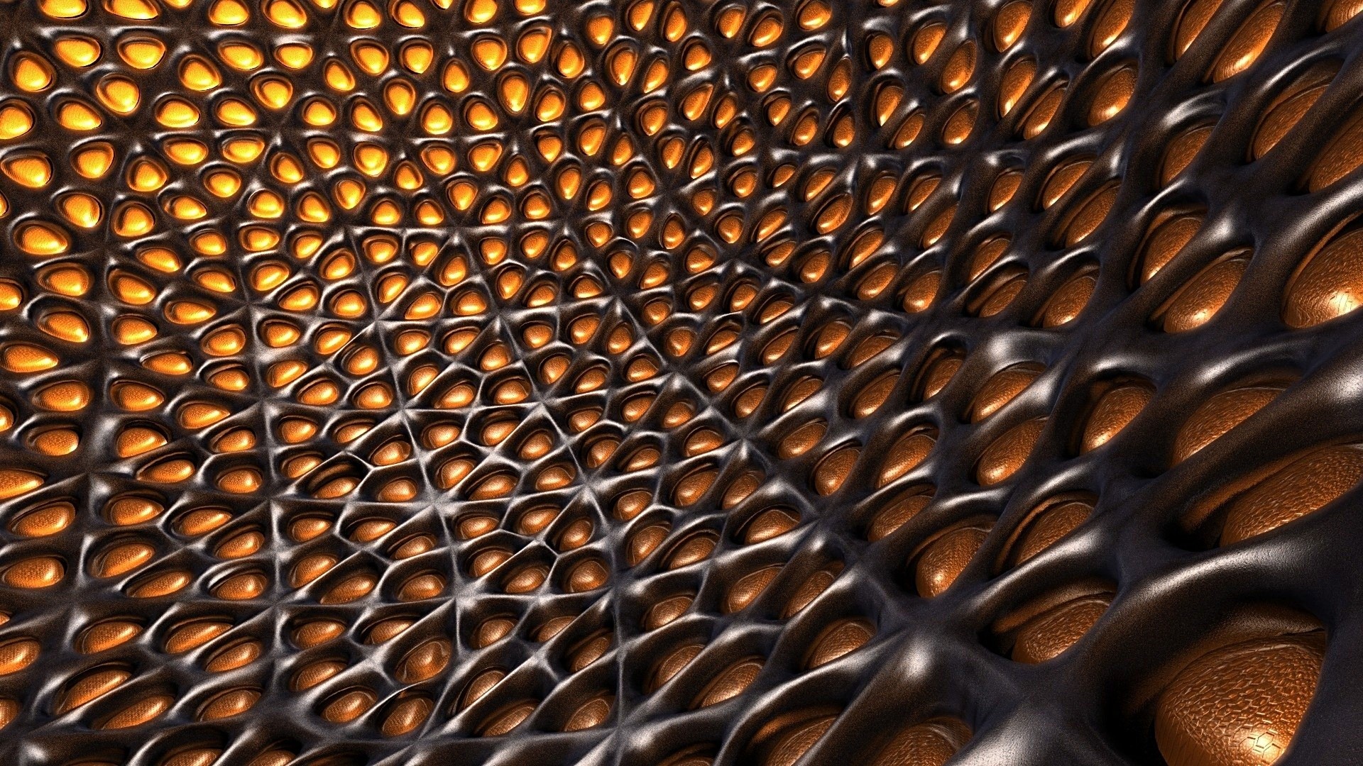 3D abstract honeycomb pattern with orange glow HD Wallpaper