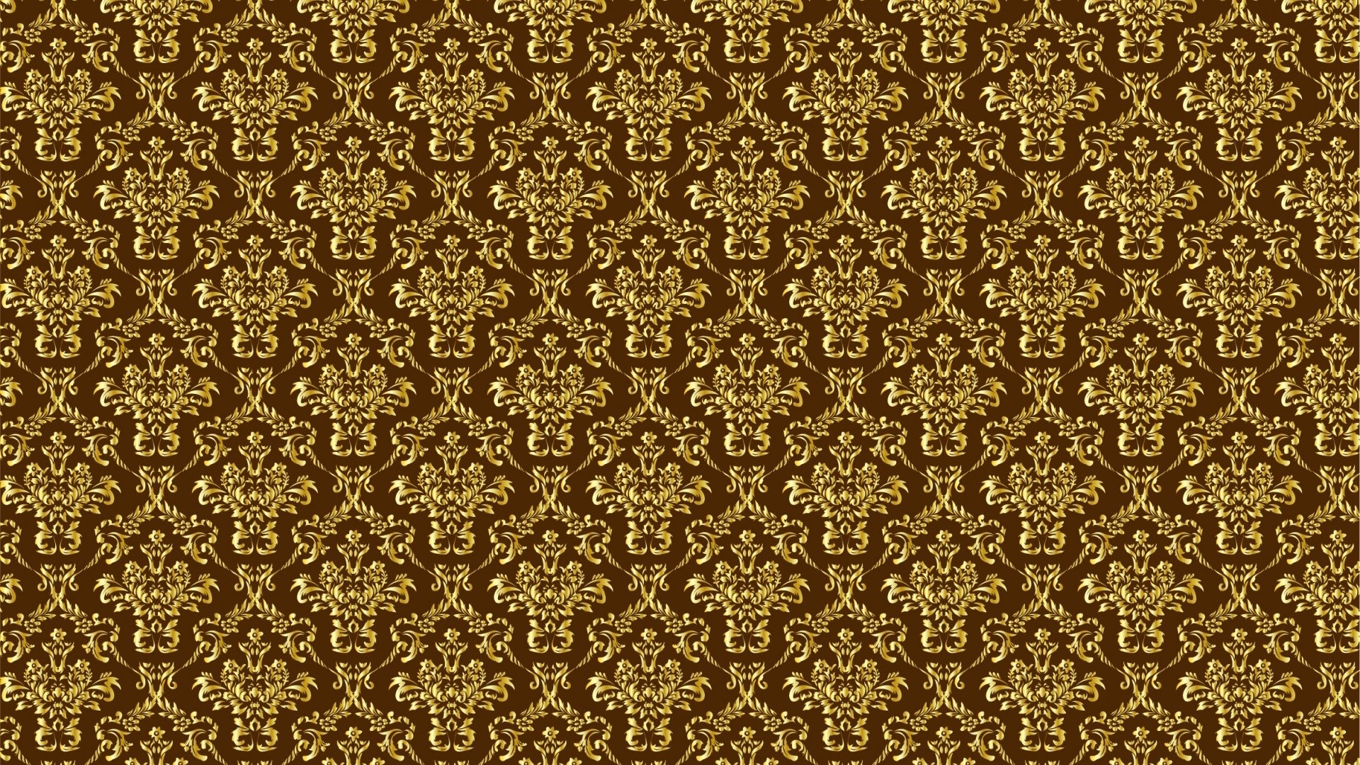 Golden damask pattern on brown background HD Wallpaper
