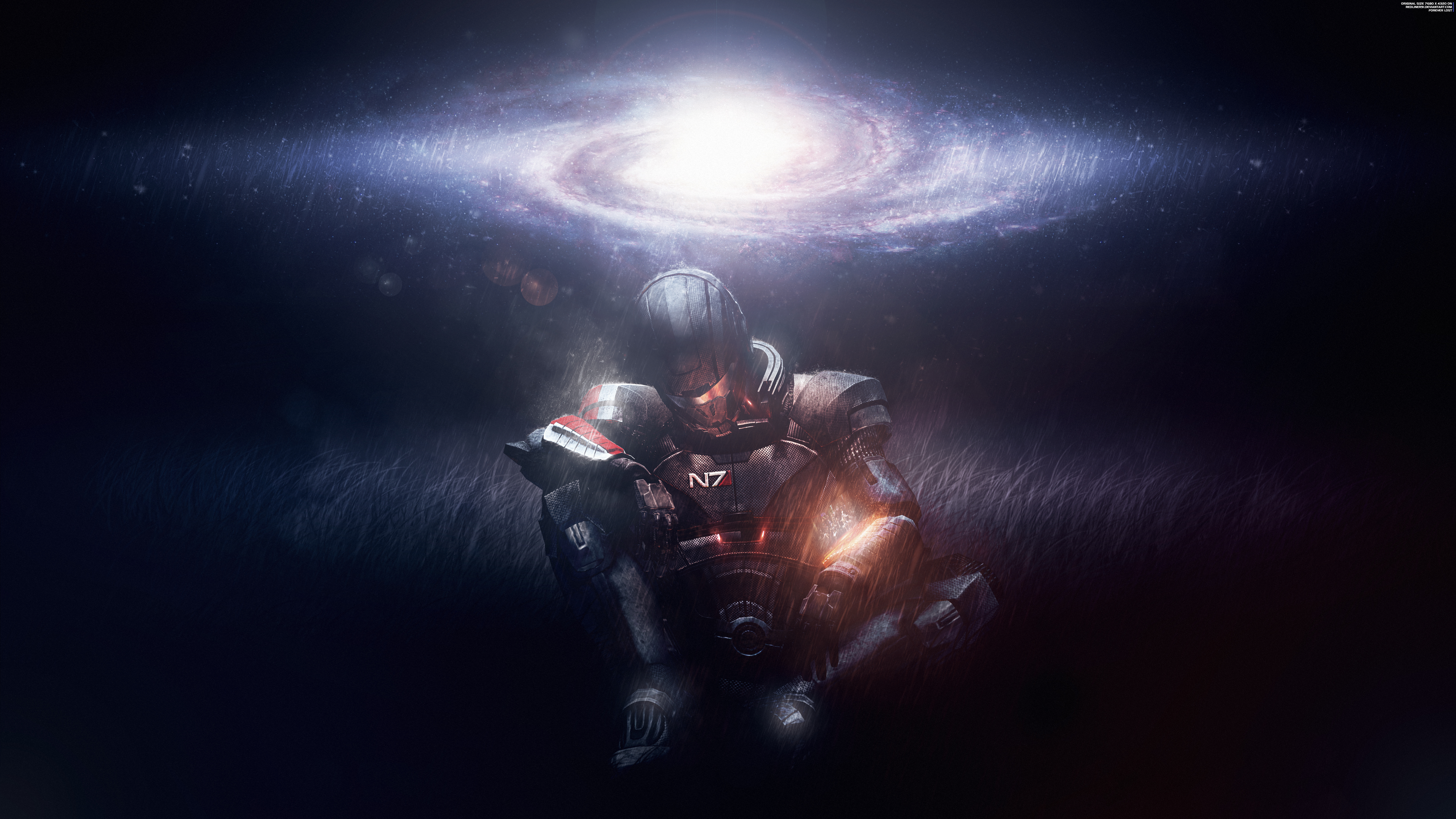 Commander Shepard from Mass Effect sitting under a galaxy HD Wallpaper