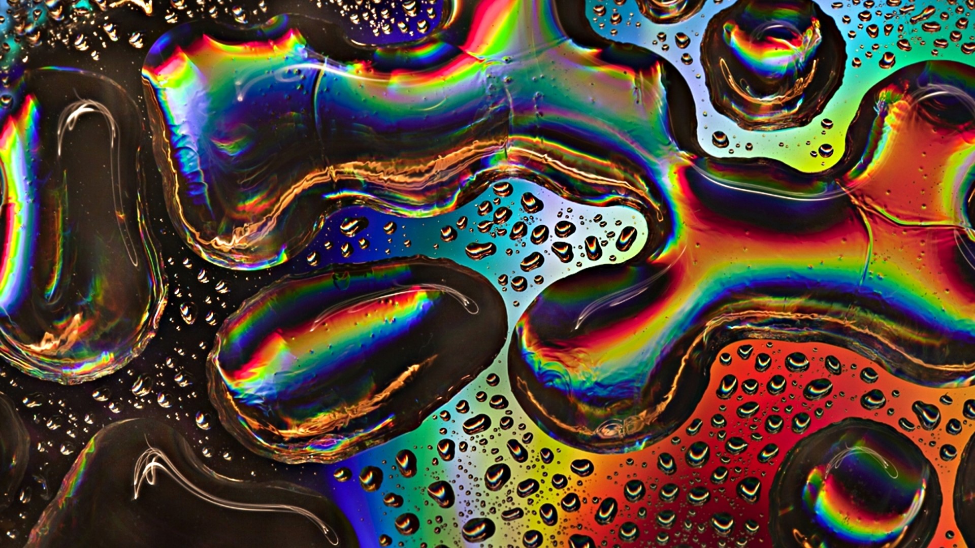 Abstract Rainbow Oil and Water Droplets HD Wallpaper