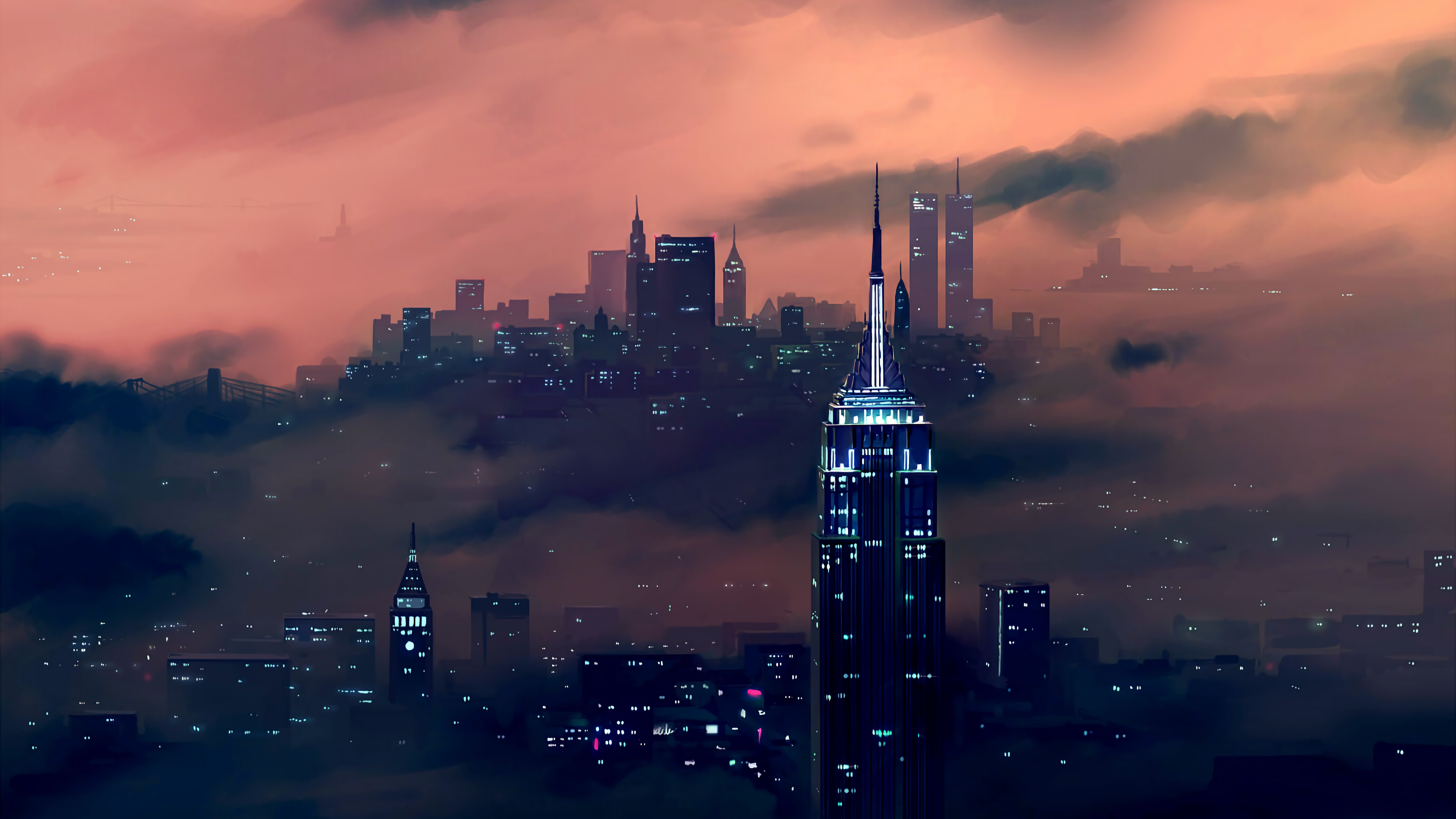 New York City Skyline with Empire State Building at Night 4K HD Wallpaper