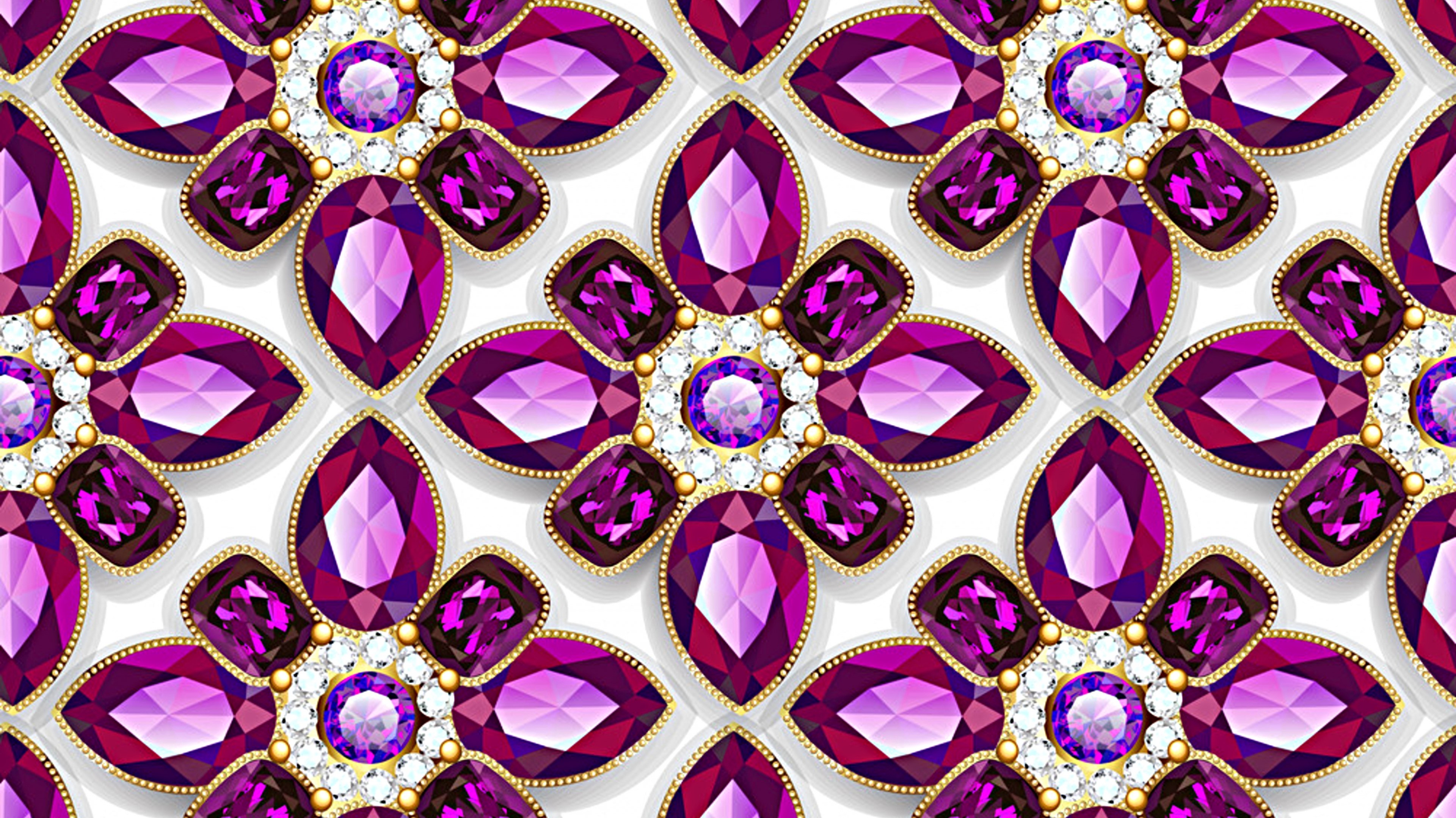 4K Diamond Pattern with Purple Gemstones HD Wallpaper