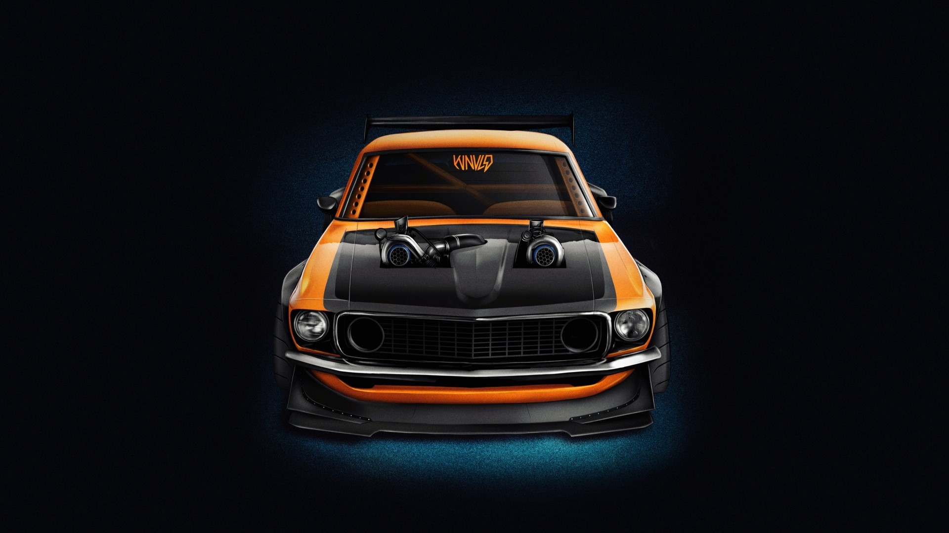 Orange and black Ford Mustang with twin turbos HD Wallpaper