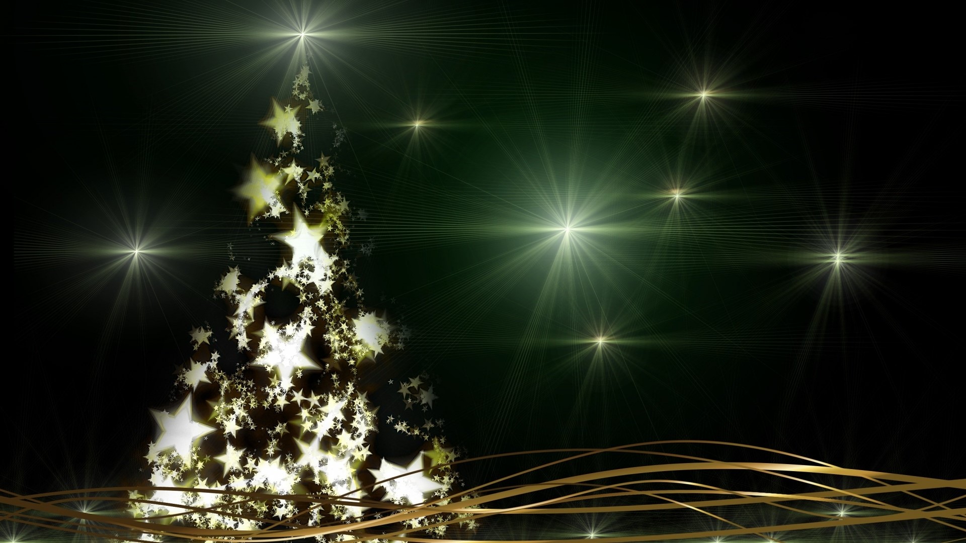 Christmas Tree with Stars and Lights HD Wallpaper