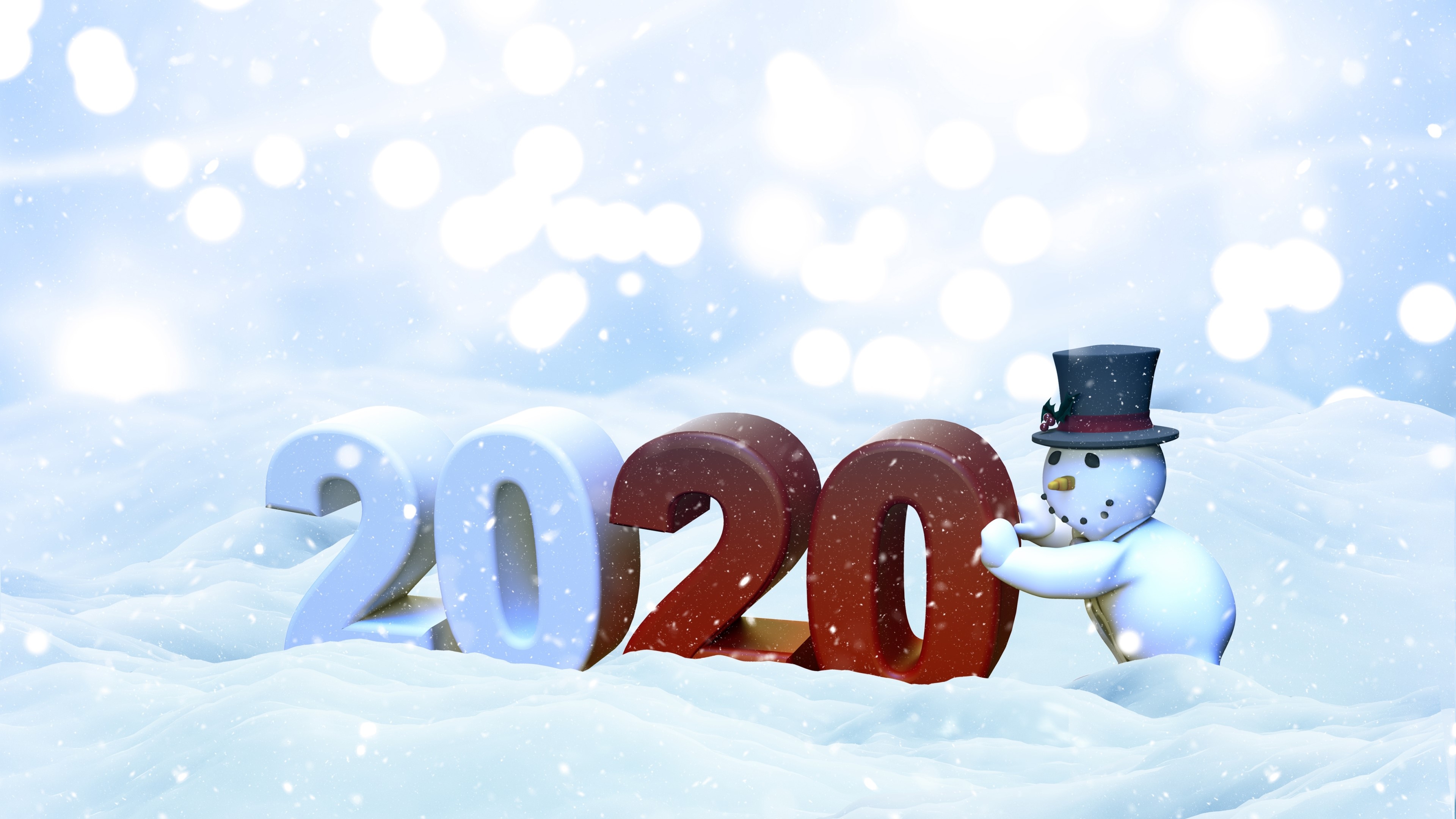 4K New Year 2020 Snowman HD Wallpaper