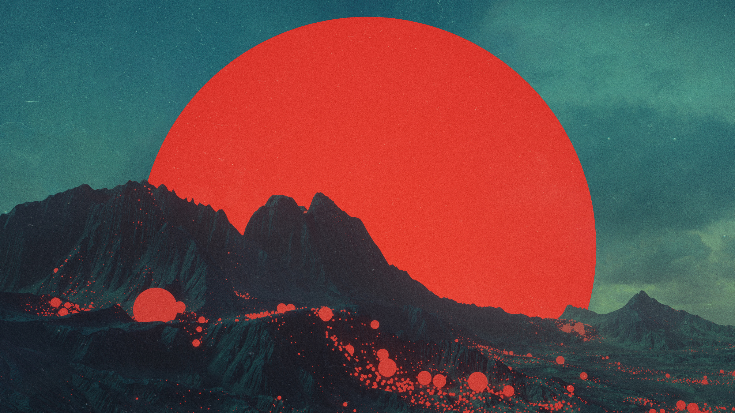 Red Moon over Jagged Mountains HD Wallpaper