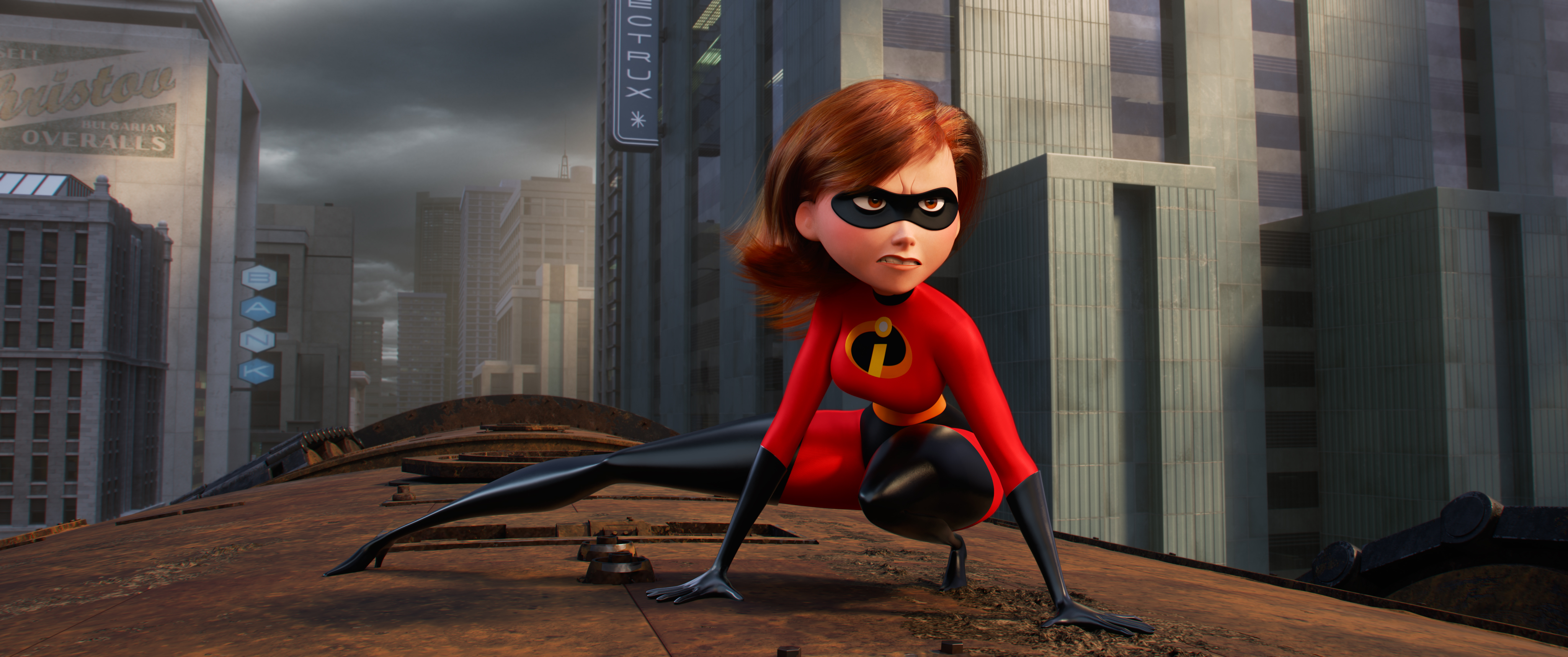 Elastigirl from Incredibles 2 on a rooftop HD Wallpaper