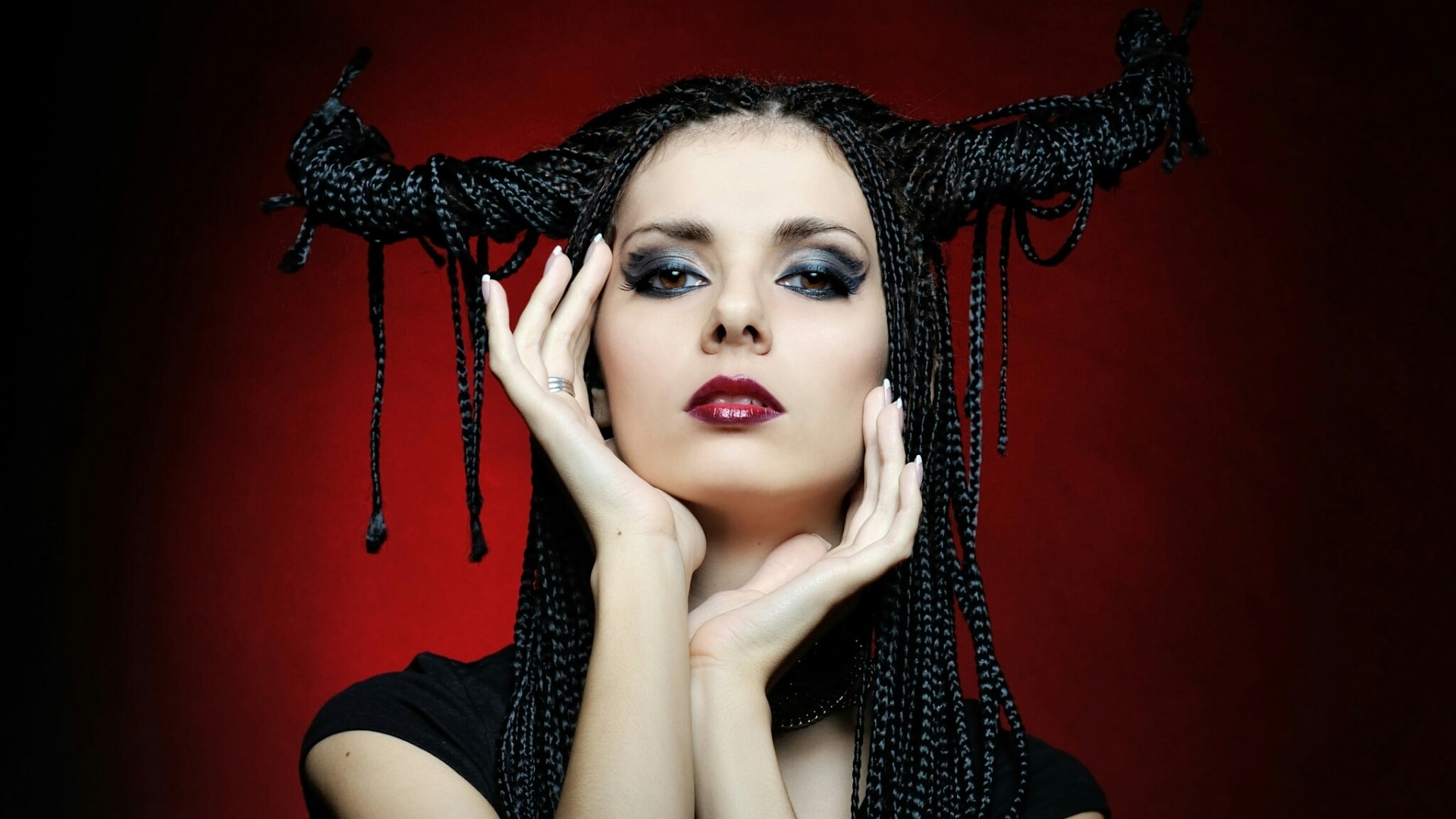 Girl with braided hair and dramatic makeup HD Wallpaper