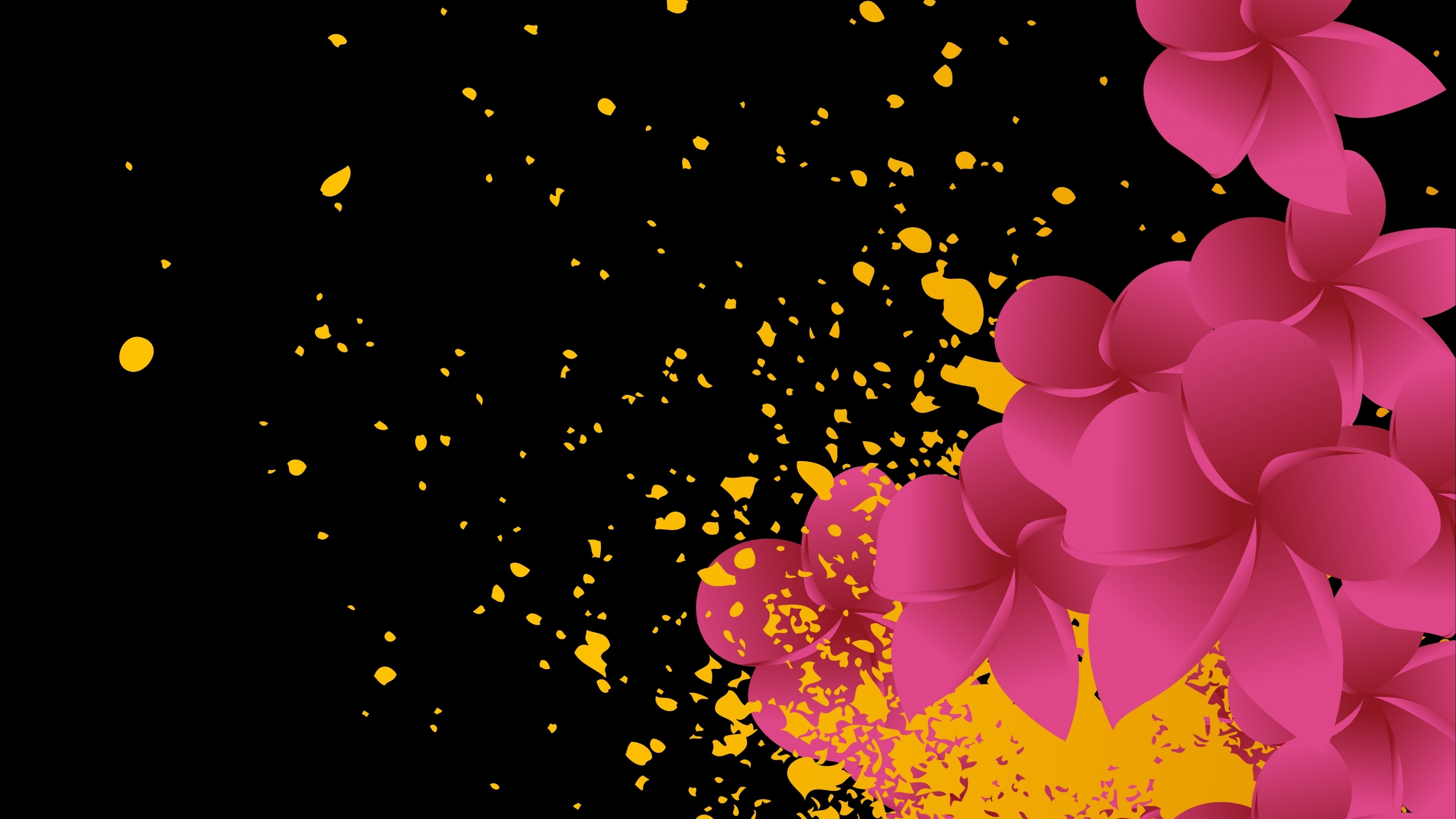 4K Vector Pink Flowers and Yellow Splatter HD Wallpaper