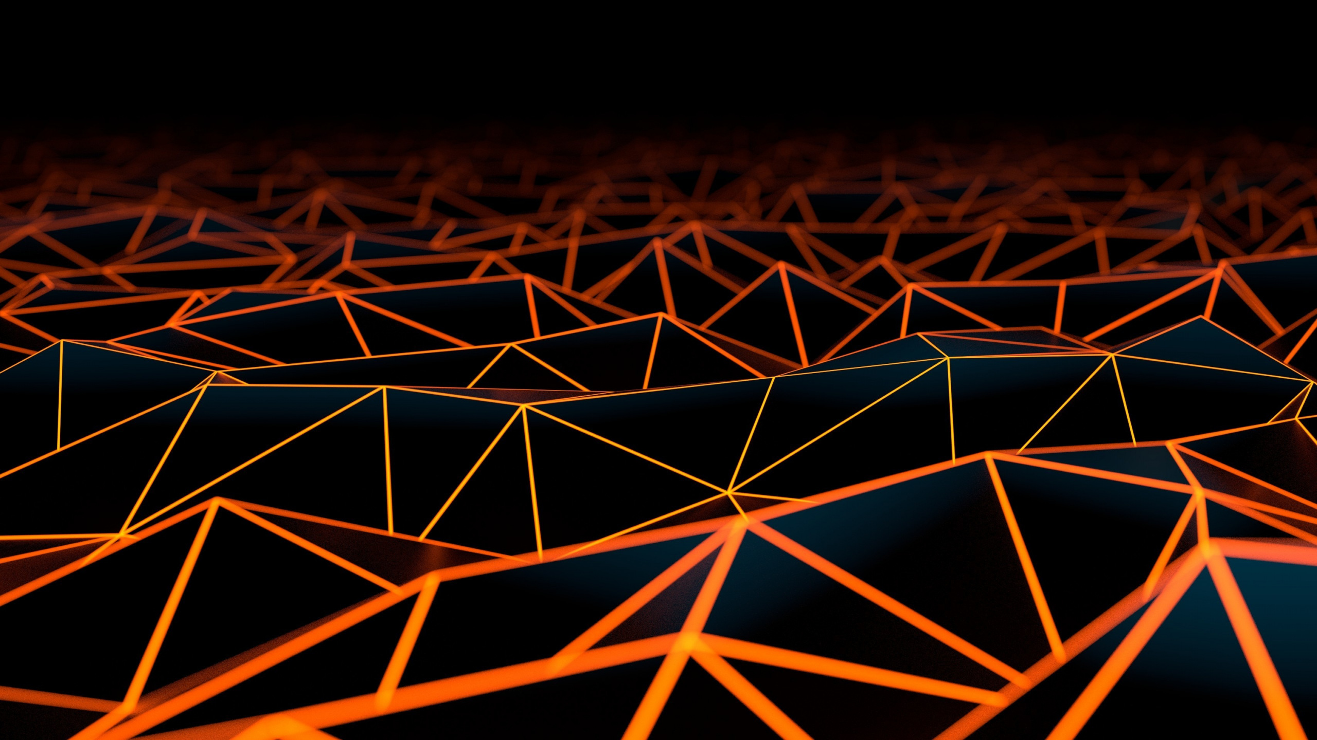 Abstract low-poly surface with orange glowing edges HD Wallpaper