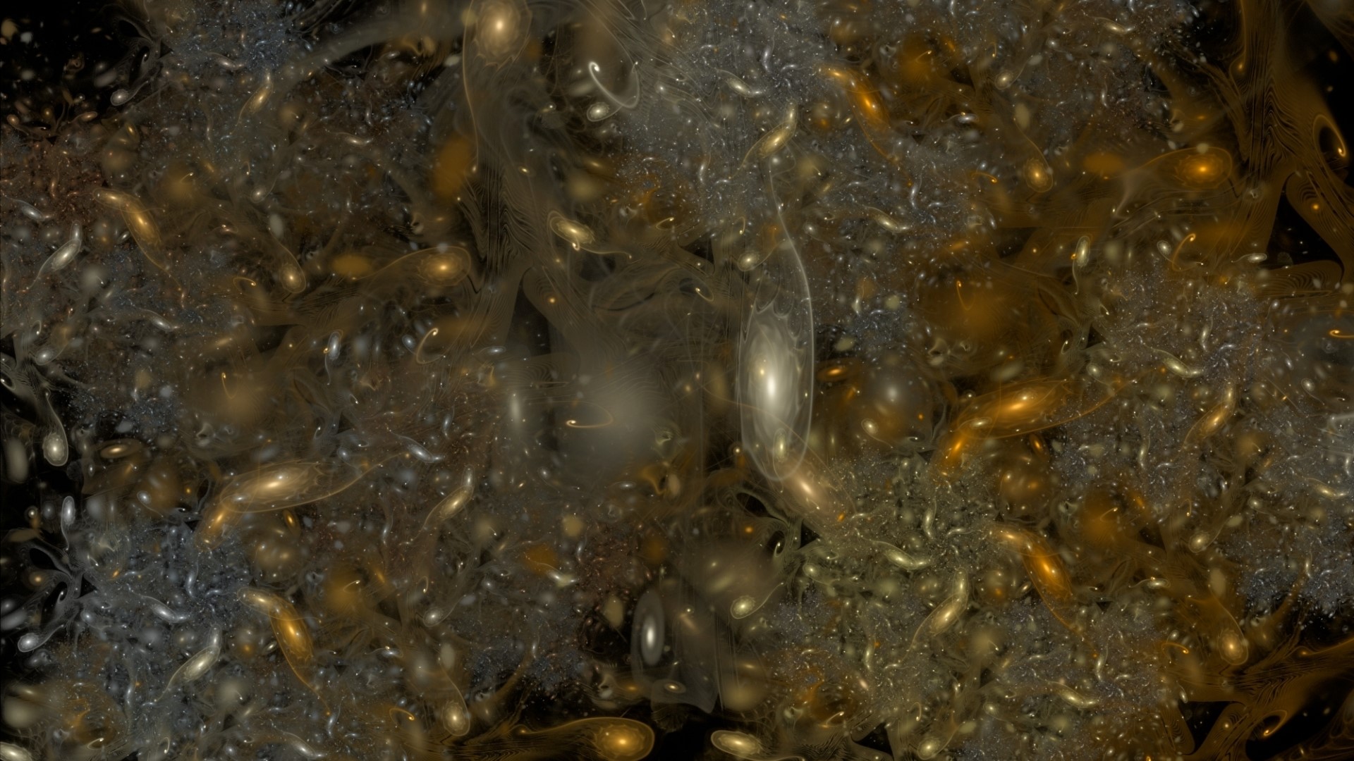 Abstract fractal pattern with golden and gray elements HD Wallpaper