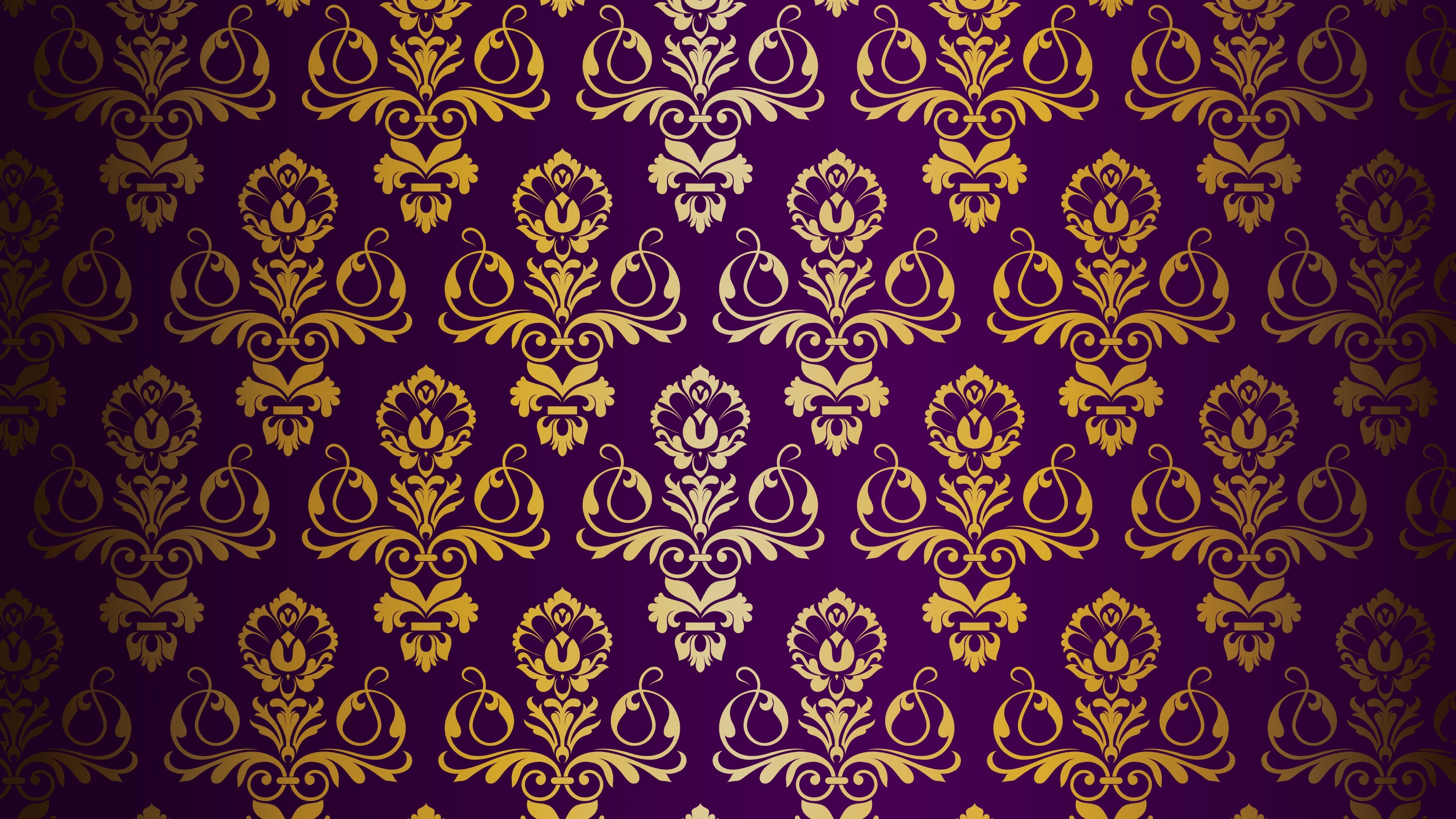 4K Purple and Gold Damask Pattern HD Wallpaper