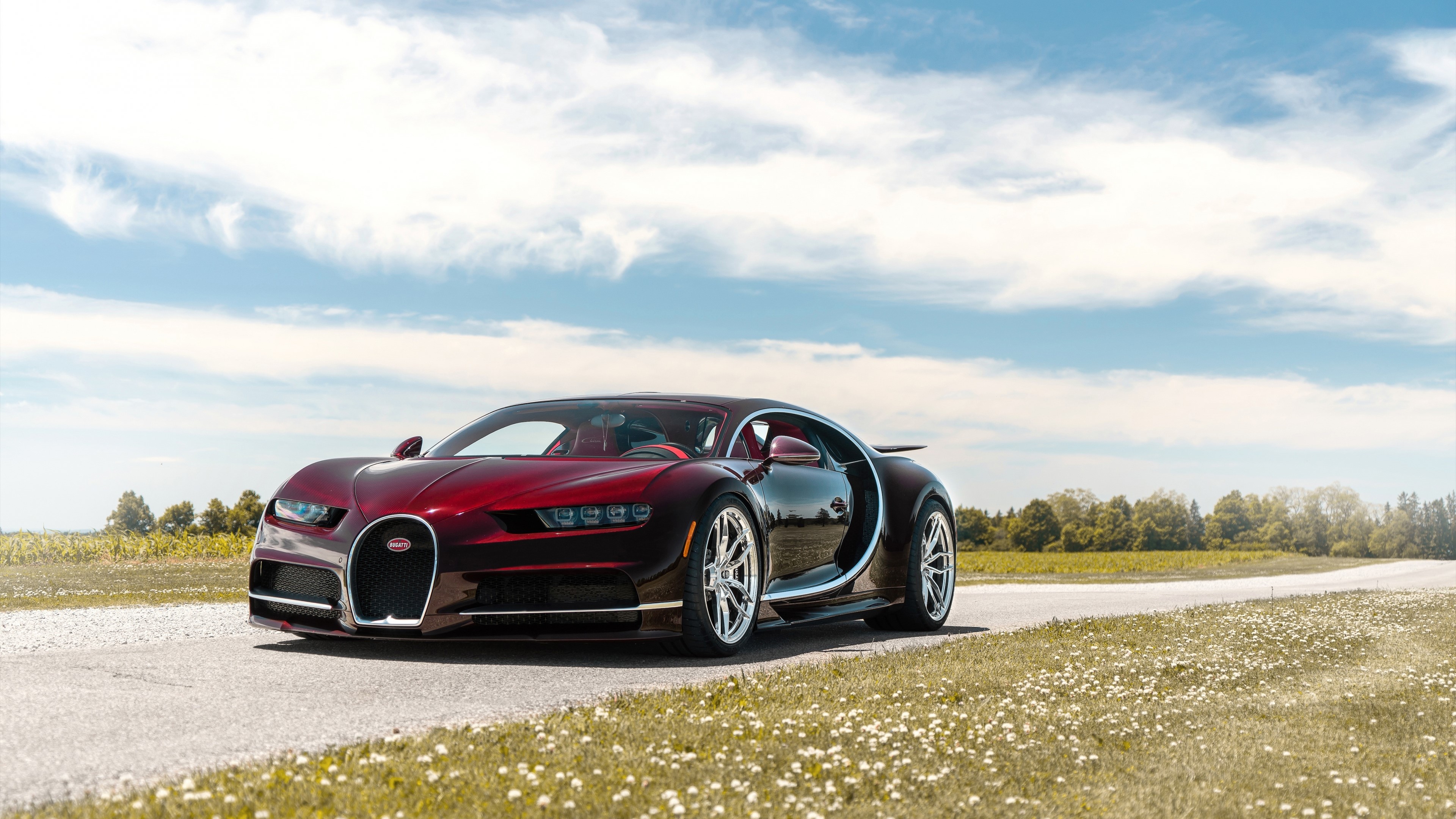 4K Bugatti Chiron on a Country Road HD Wallpaper