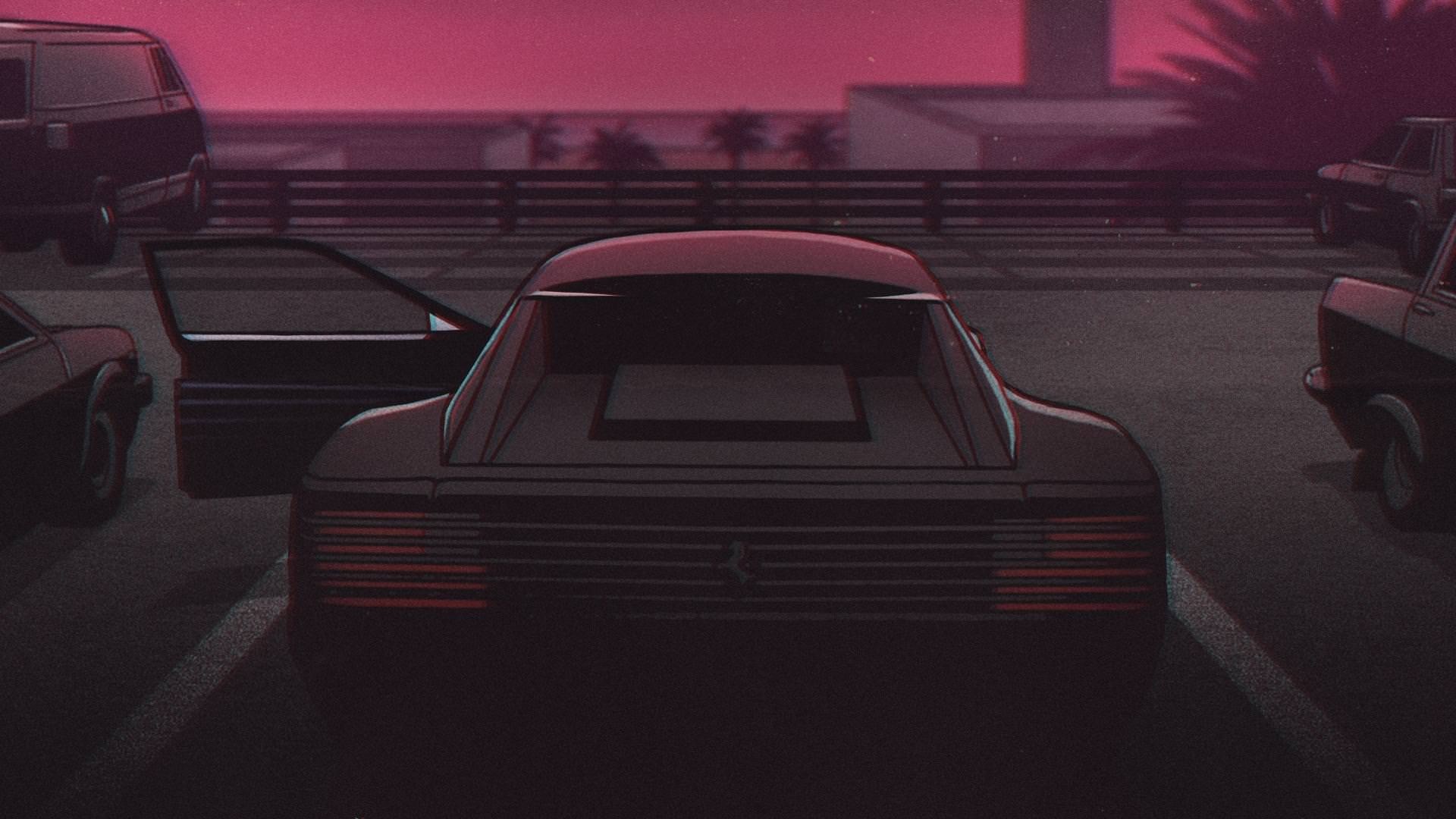 Retro Car Parking Lot at Dusk HD Wallpaper