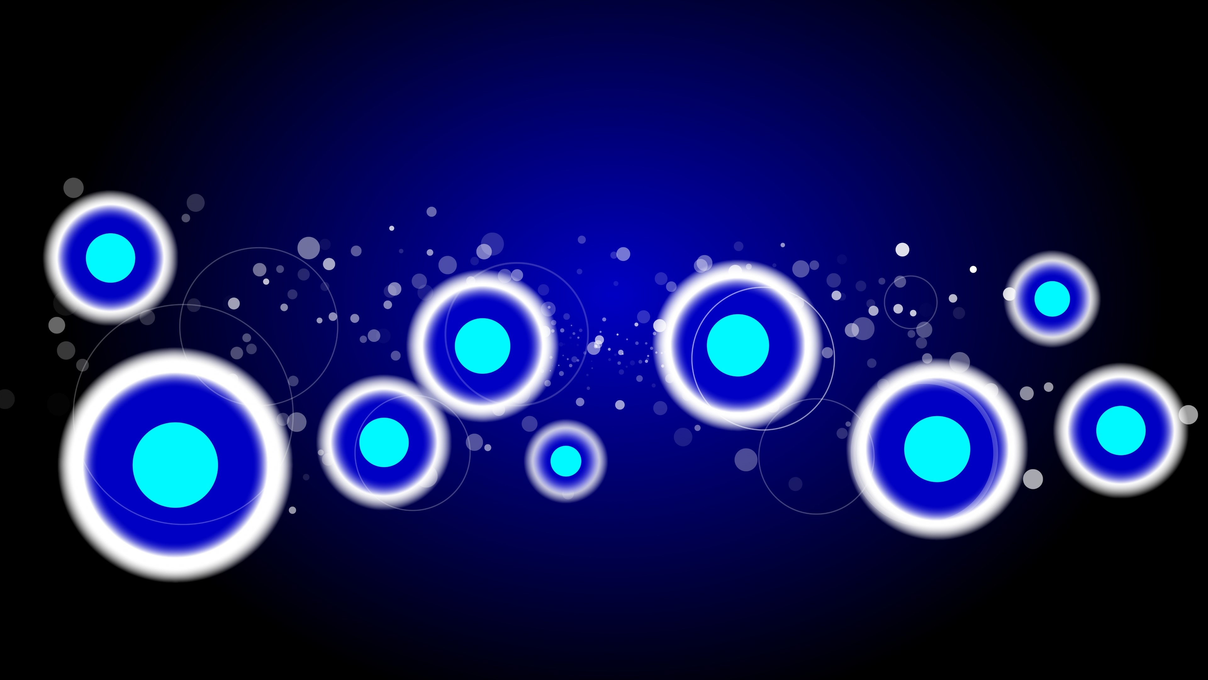 Abstract blue circles with glowing white outlines on a dark blue background HD Wallpaper