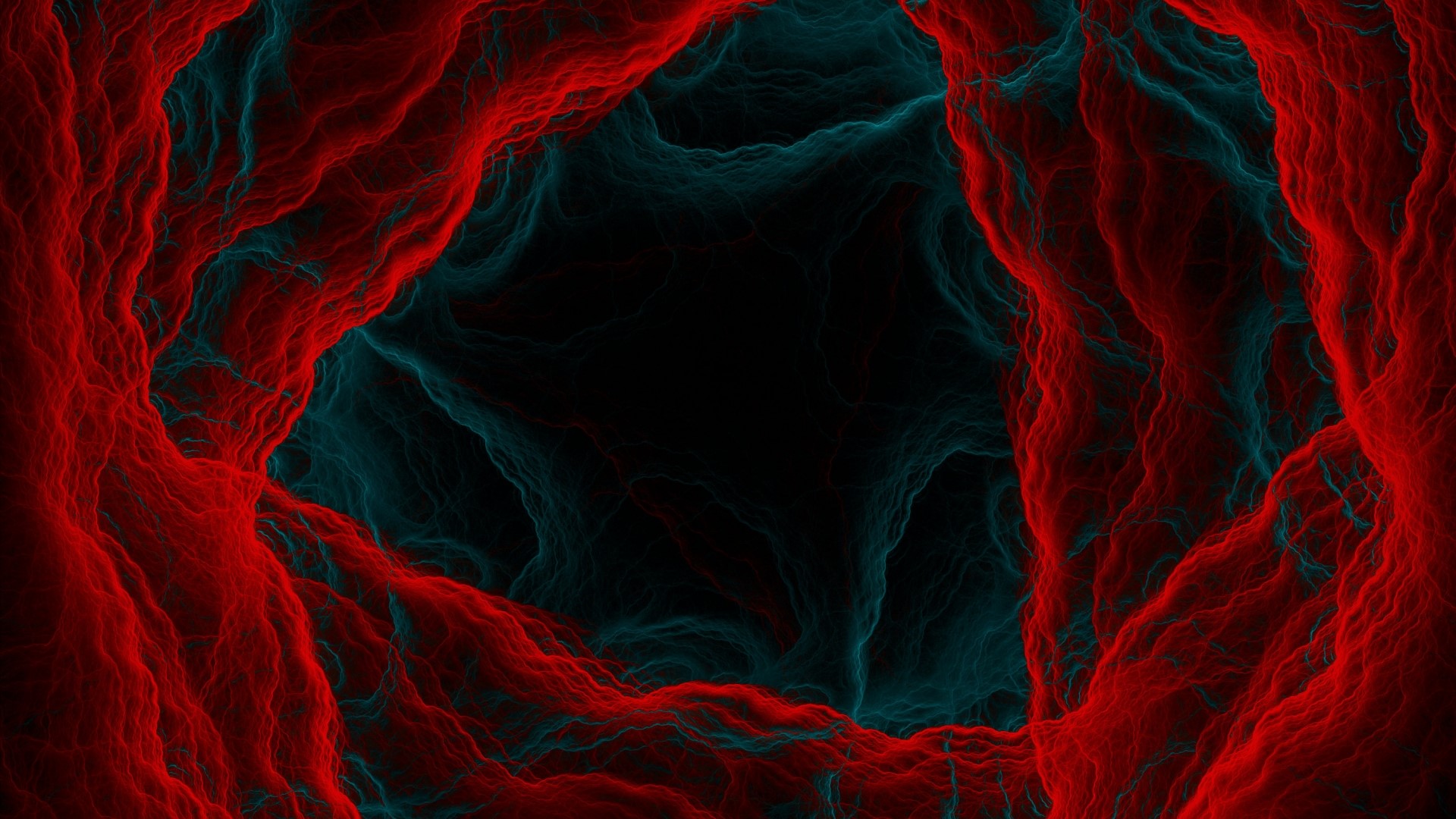 Abstract red and teal fractal tunnel HD Wallpaper