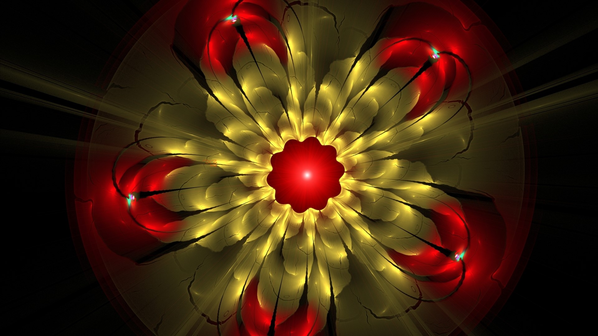 Fractal flower with red and yellow petals HD Wallpaper