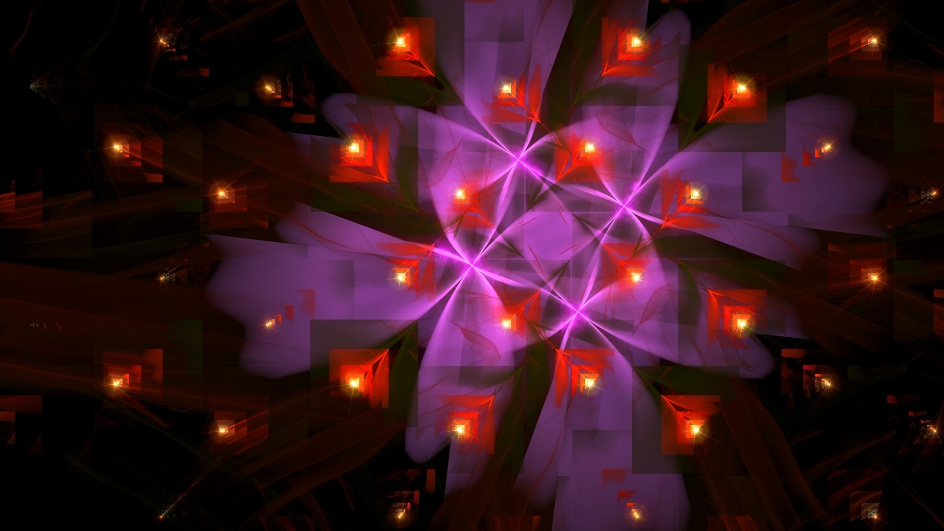 Abstract fractal flower with glowing lights HD Wallpaper