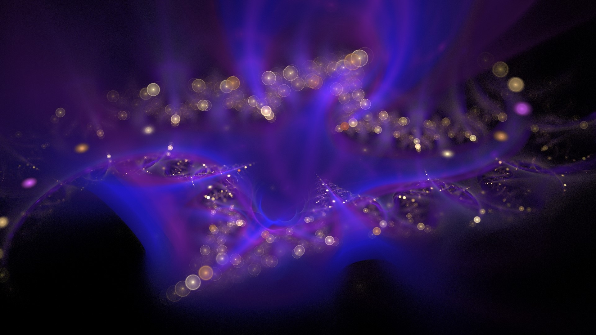 Abstract purple and blue fractal with glowing orbs HD Wallpaper