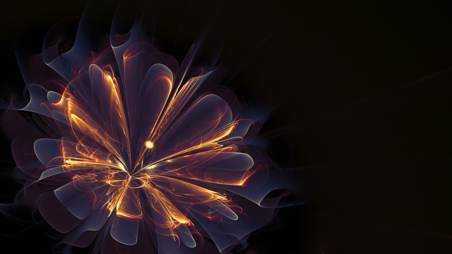 Abstract fractal flower with glowing orange and purple petals HD Wallpaper