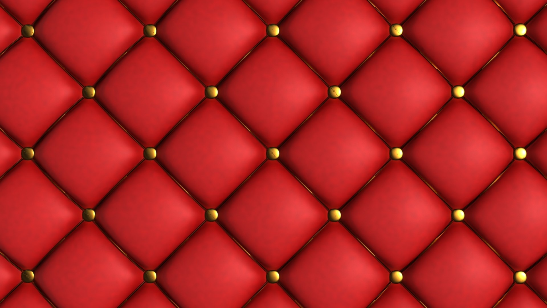 Red tufted upholstery with gold buttons HD Wallpaper