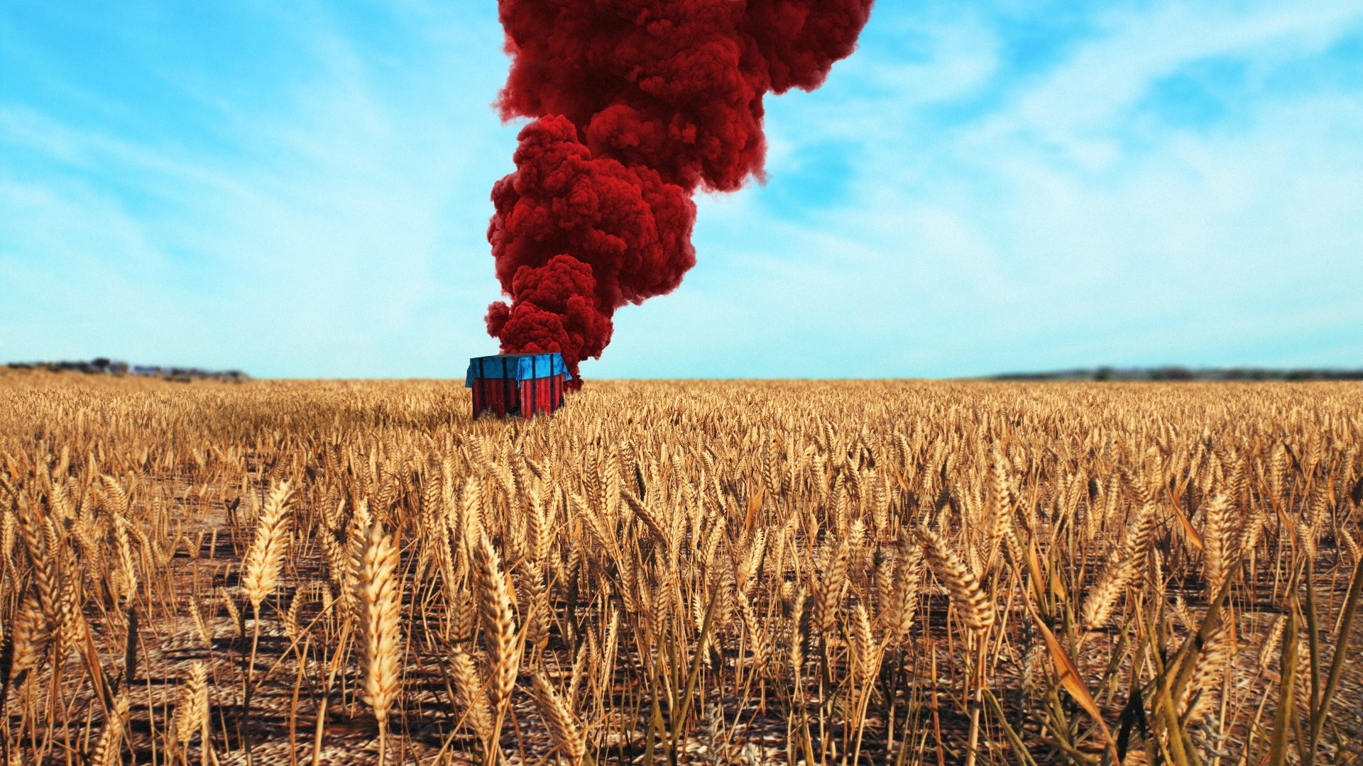Playerunknown's Battlegrounds supply drop in wheat field HD Wallpaper