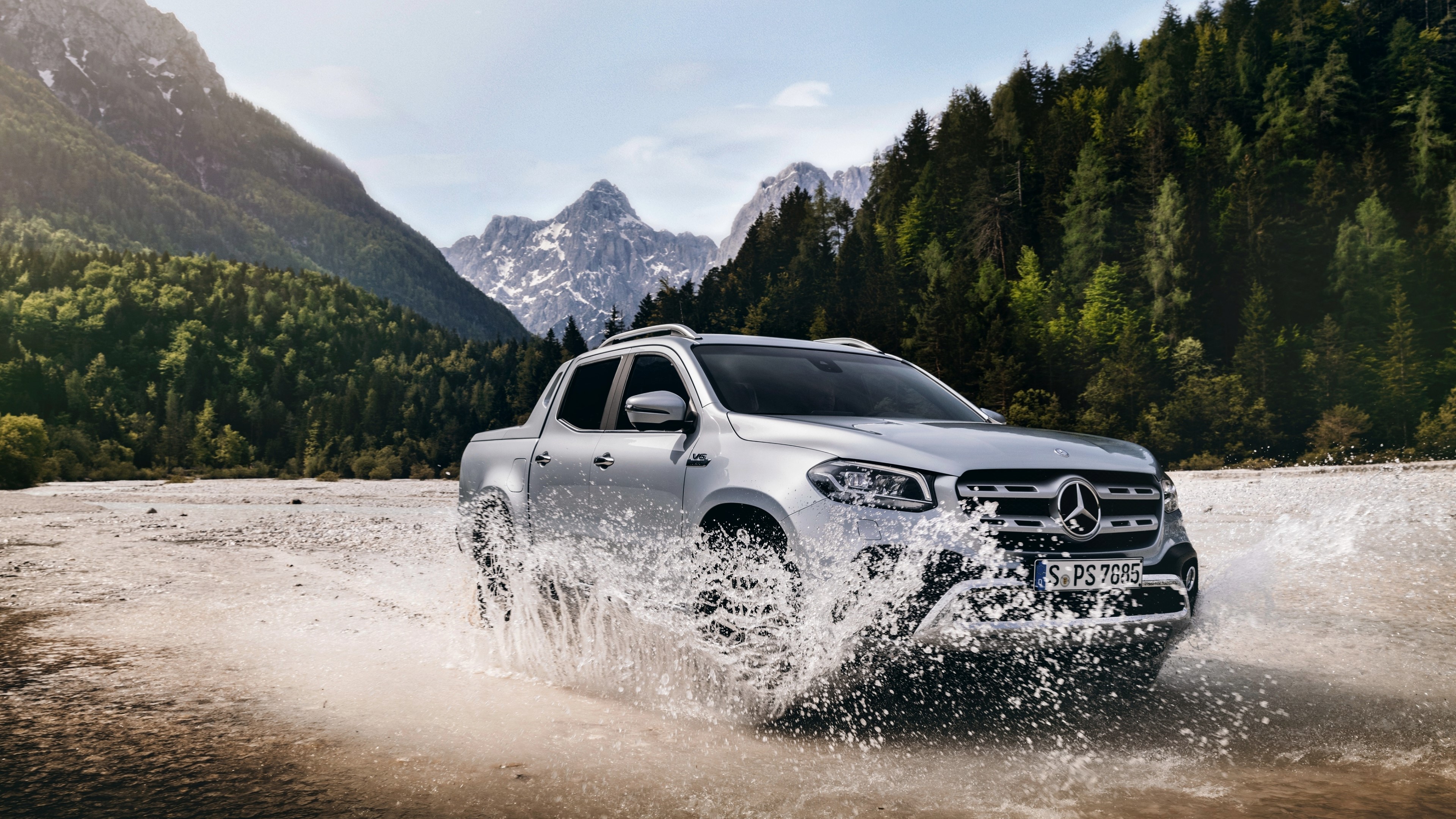 Mercedes-Benz X-Class Pickup Driving Through Water HD Wallpaper