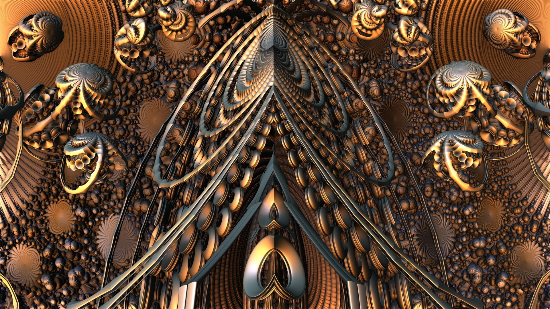 3D fractal abstract metallic structures HD Wallpaper