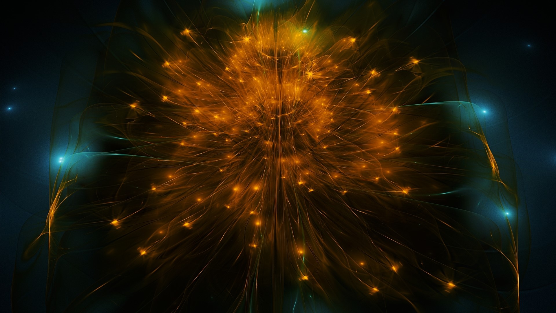 Abstract fractal flower with glowing orange and blue lights HD Wallpaper