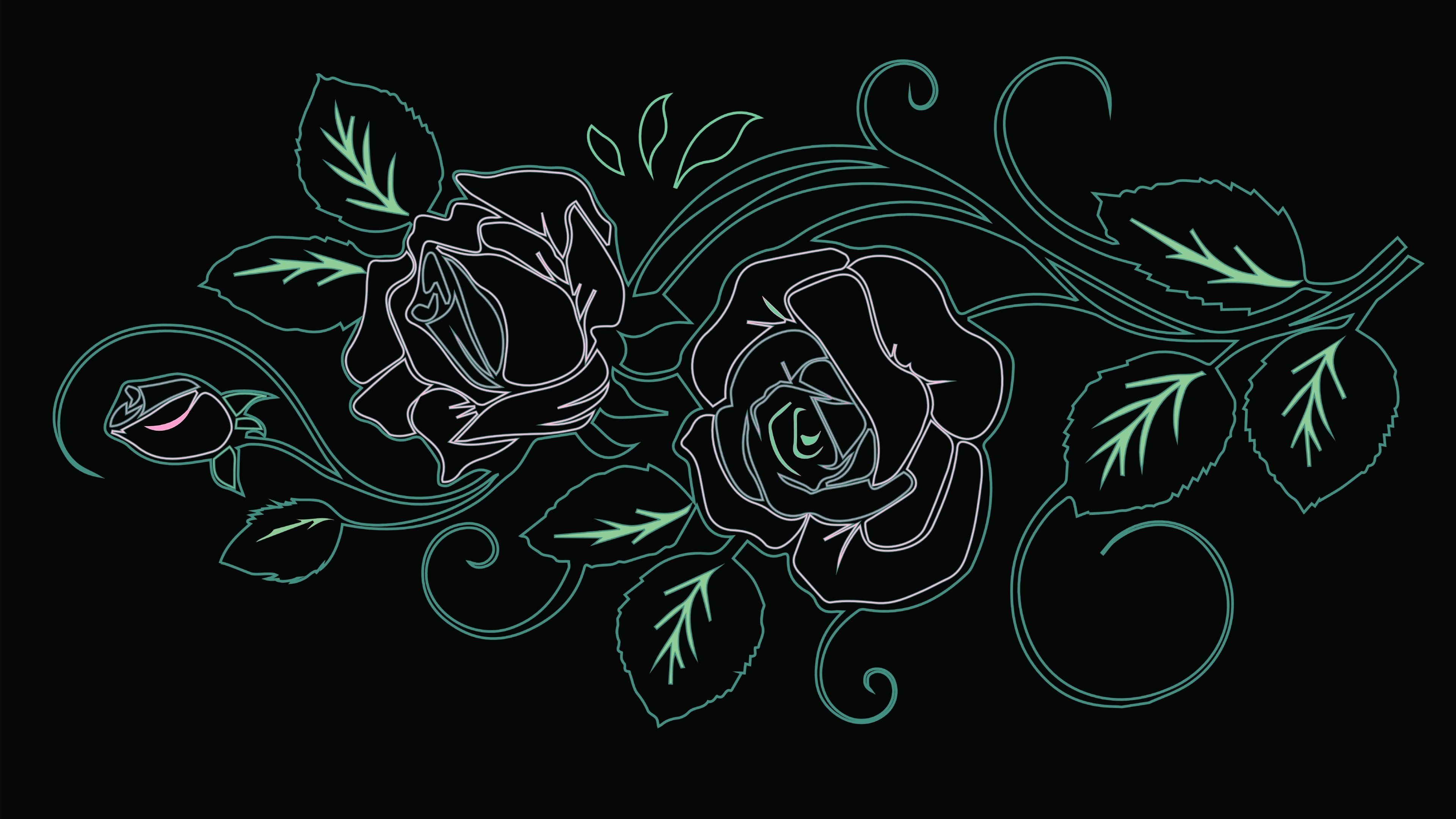 4K Vector Roses and Swirls HD Wallpaper